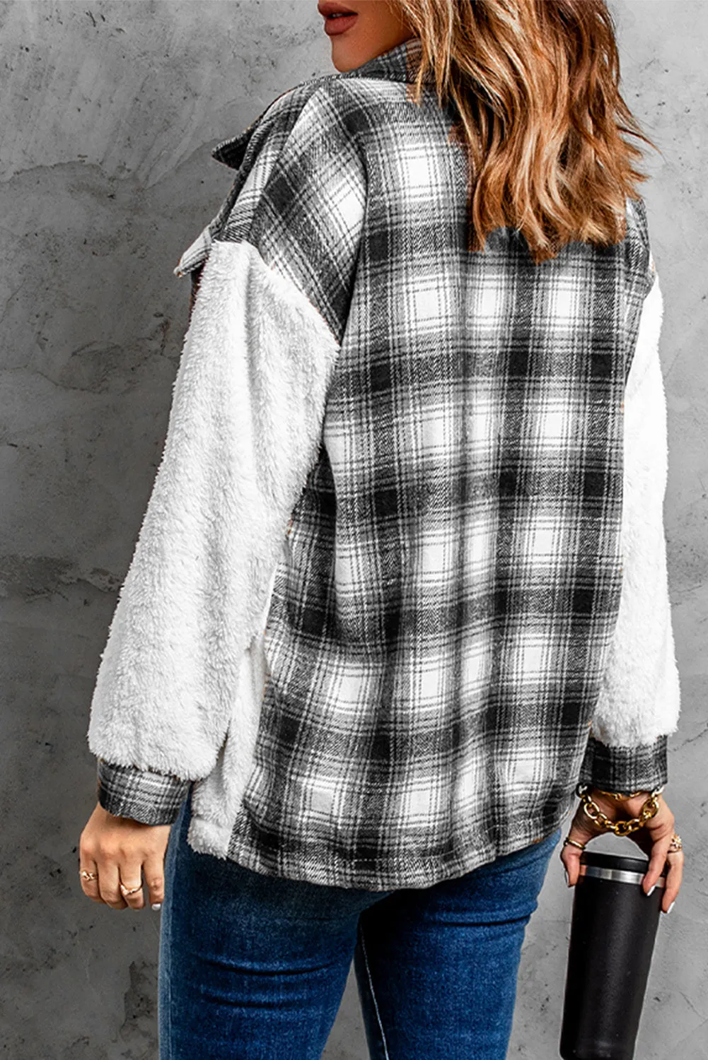 Women's Button Down Pocket Coat Plaid Shacket