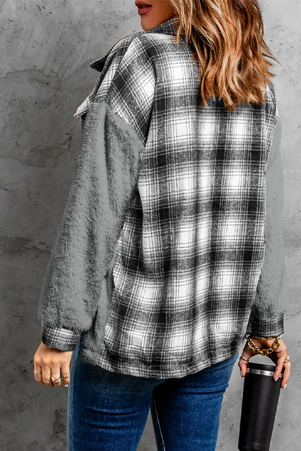 Women's Button Down Pocket Coat Plaid Shacket