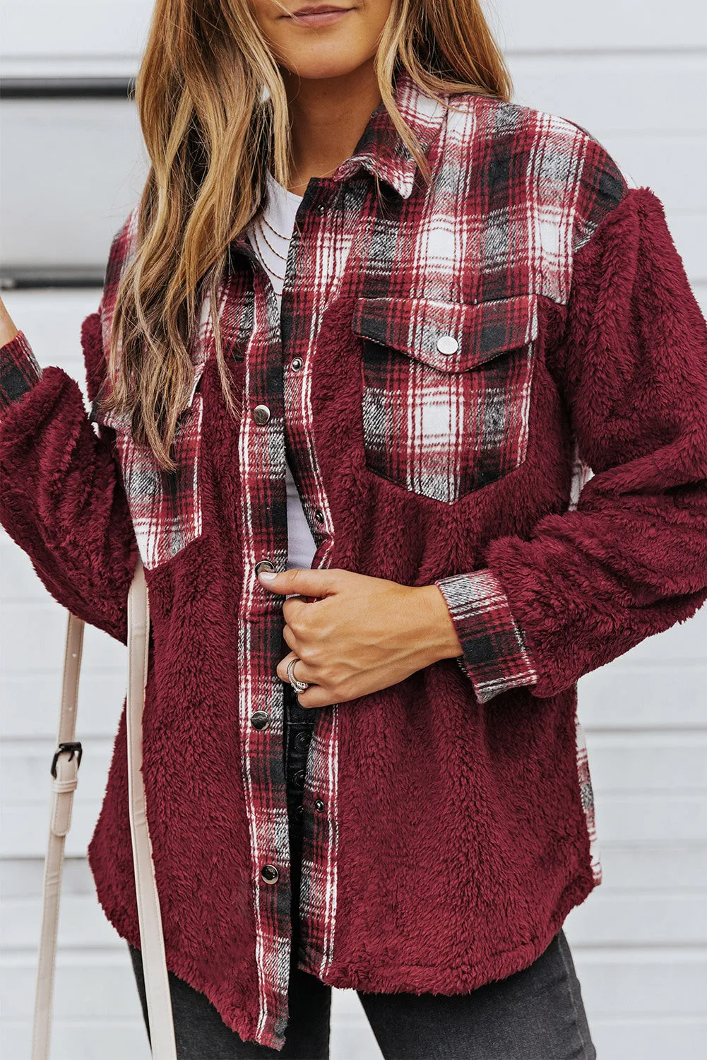 Women's Button Down Pocket Coat Plaid Shacket