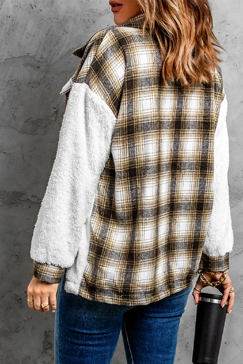 Women's Button Down Pocket Coat Plaid Shacket
