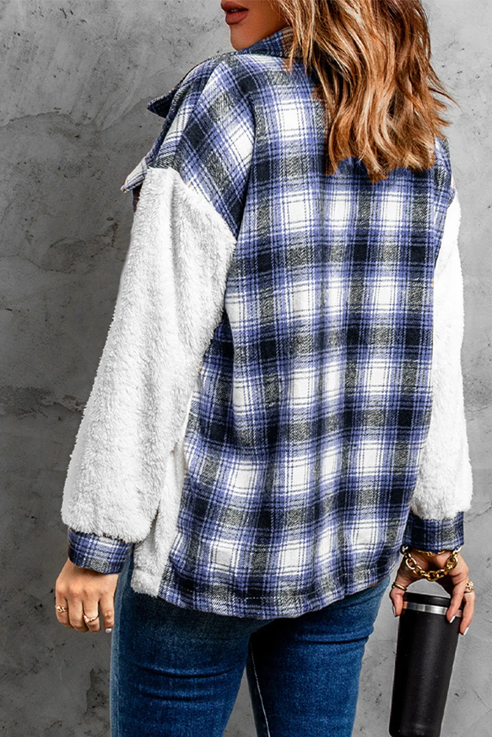 Women's Button Down Pocket Coat Plaid Shacket