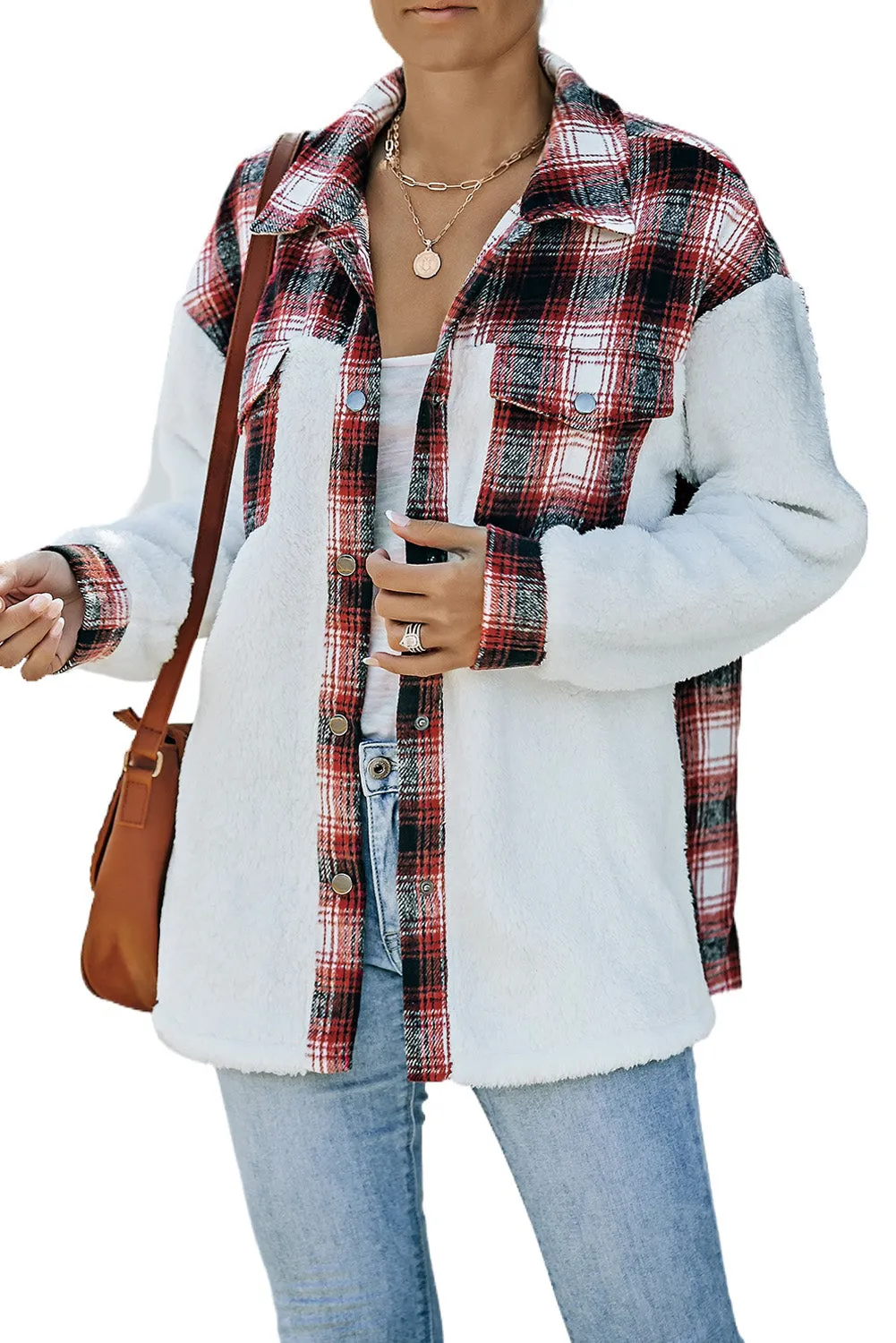 Women's Button Down Pocket Coat Plaid Shacket