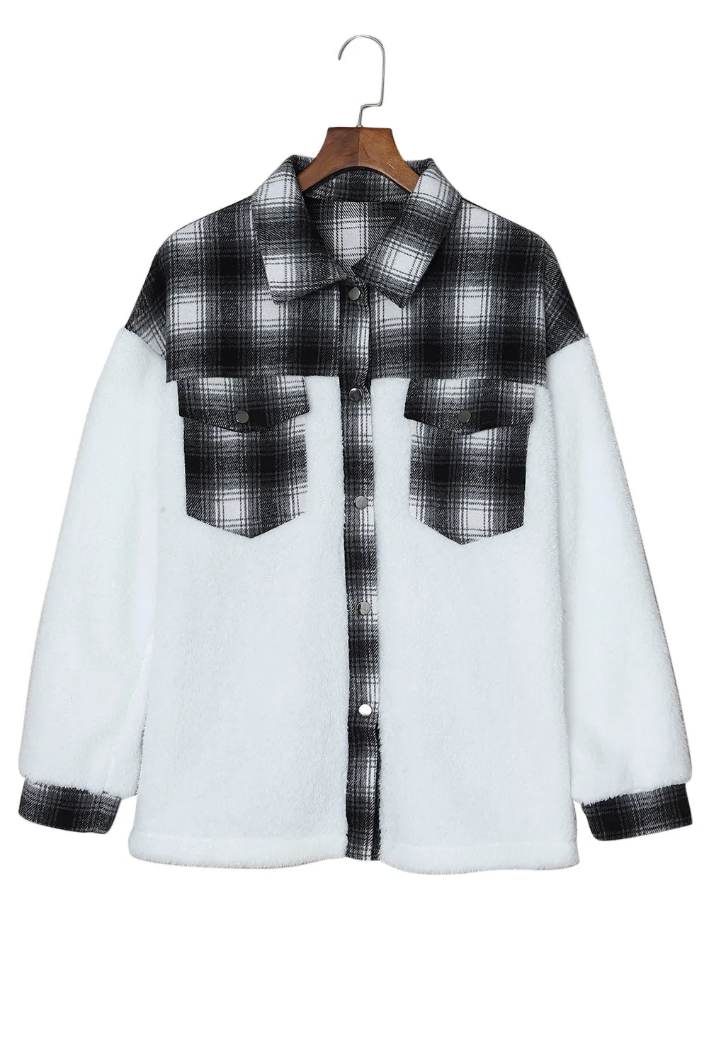 Women's Button Down Pocket Coat Plaid Shacket