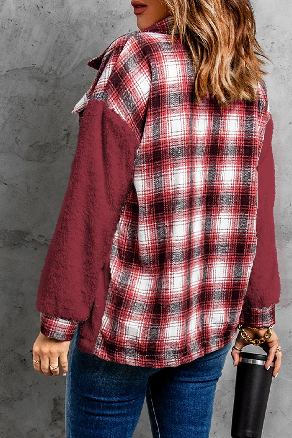 Women's Button Down Pocket Coat Plaid Shacket