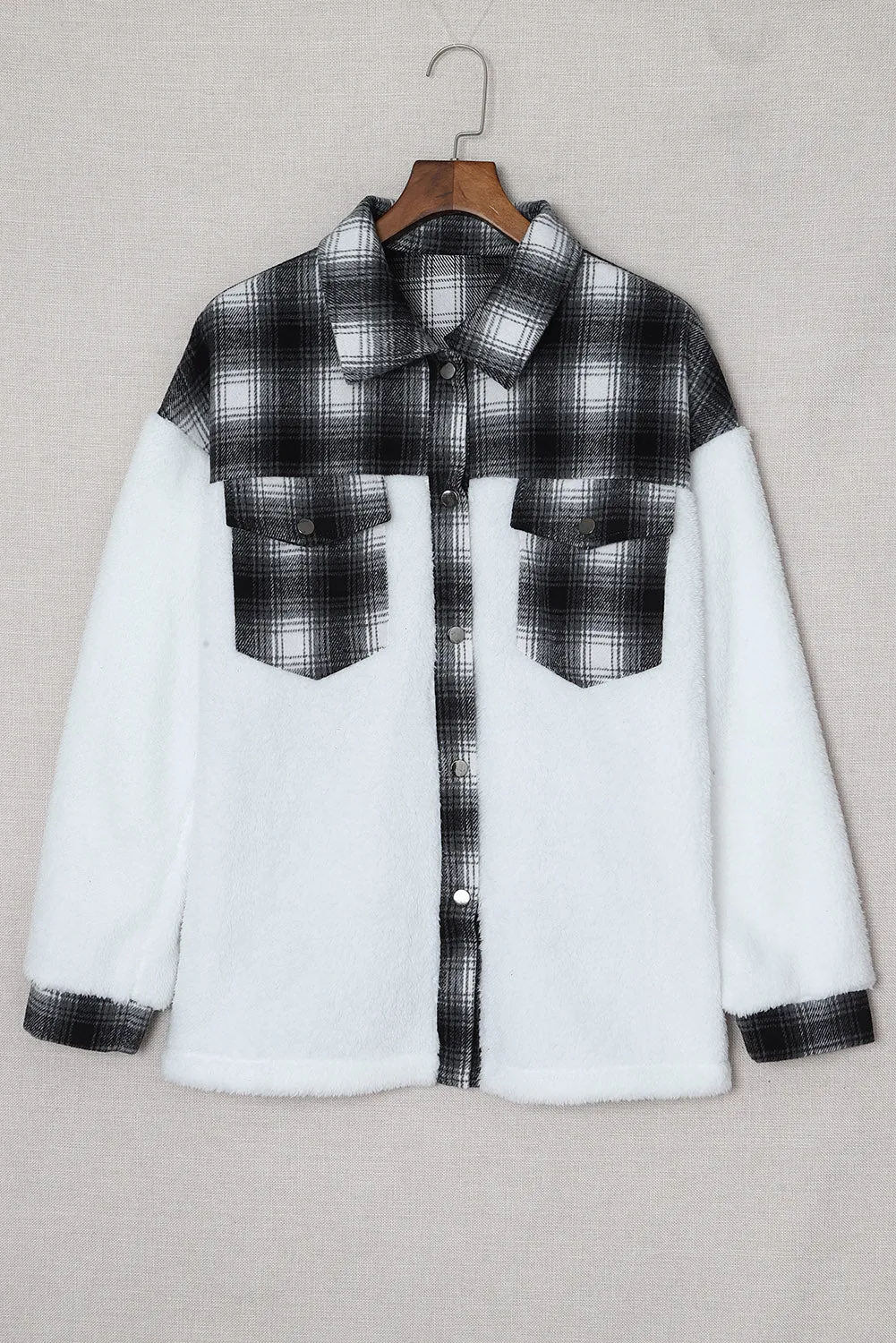 Women's Button Down Pocket Coat Plaid Shacket
