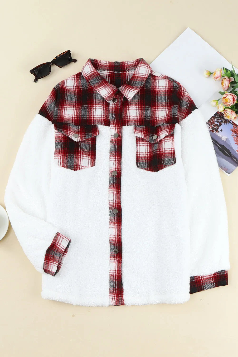 Women's Button Down Pocket Coat Plaid Shacket