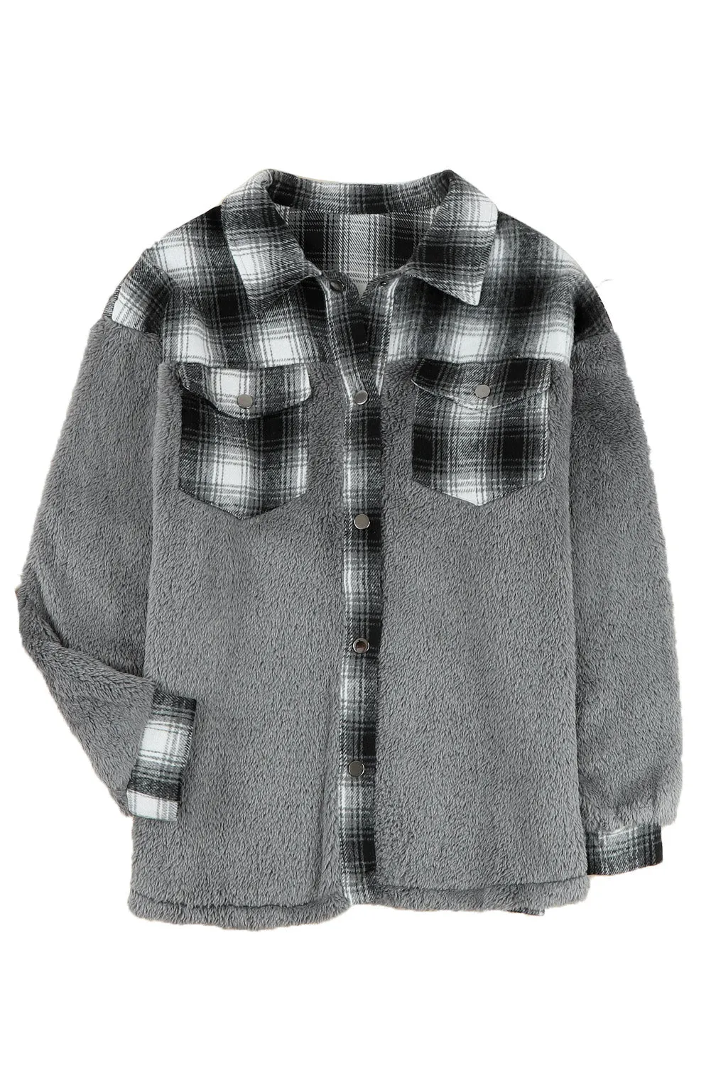 Women's Button Down Pocket Coat Plaid Shacket