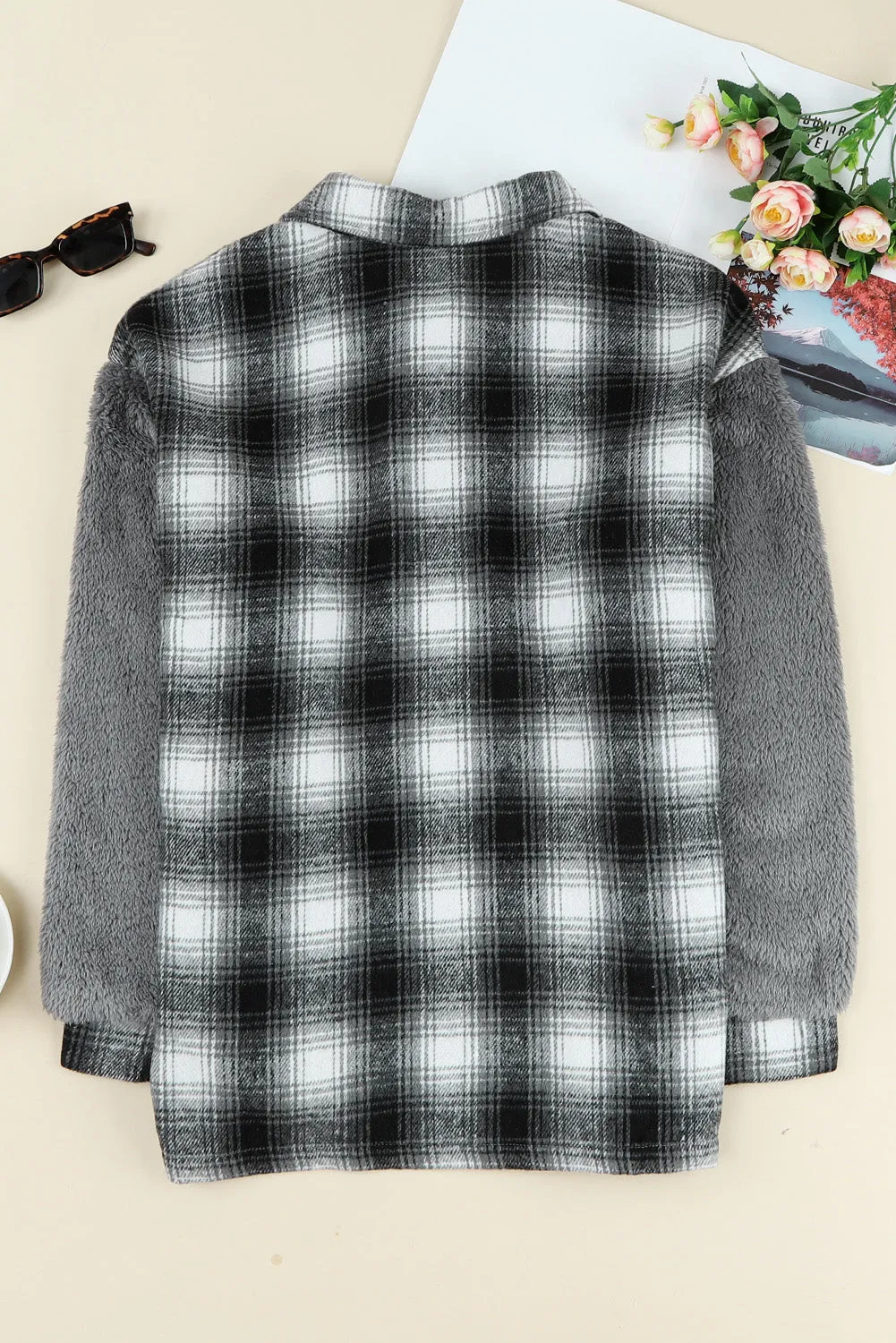 Women's Button Down Pocket Coat Plaid Shacket
