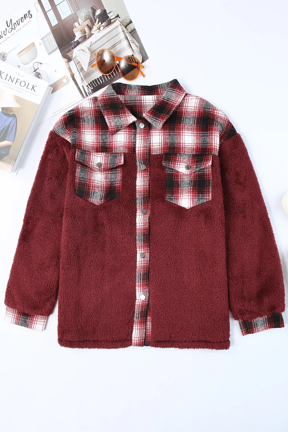 Women's Button Down Pocket Coat Plaid Shacket