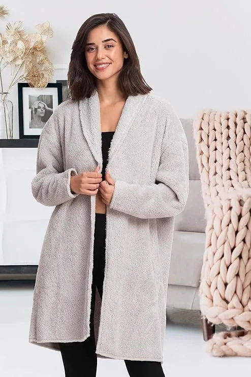 Women's Open Sherpa Jacket - Winter & Fall's Elegance, Graceful Gray
