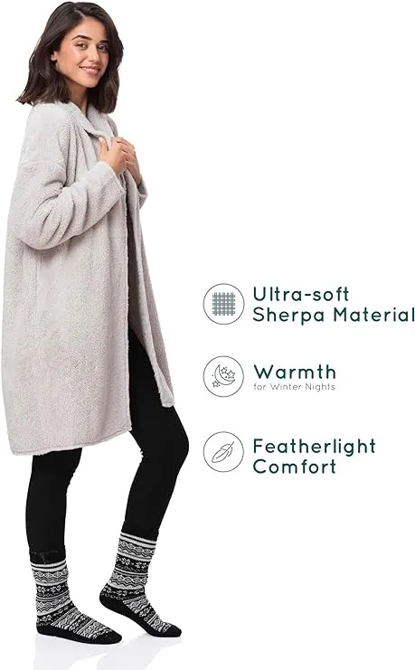 Women's Open Sherpa Jacket - Winter & Fall's Elegance, Graceful Gray