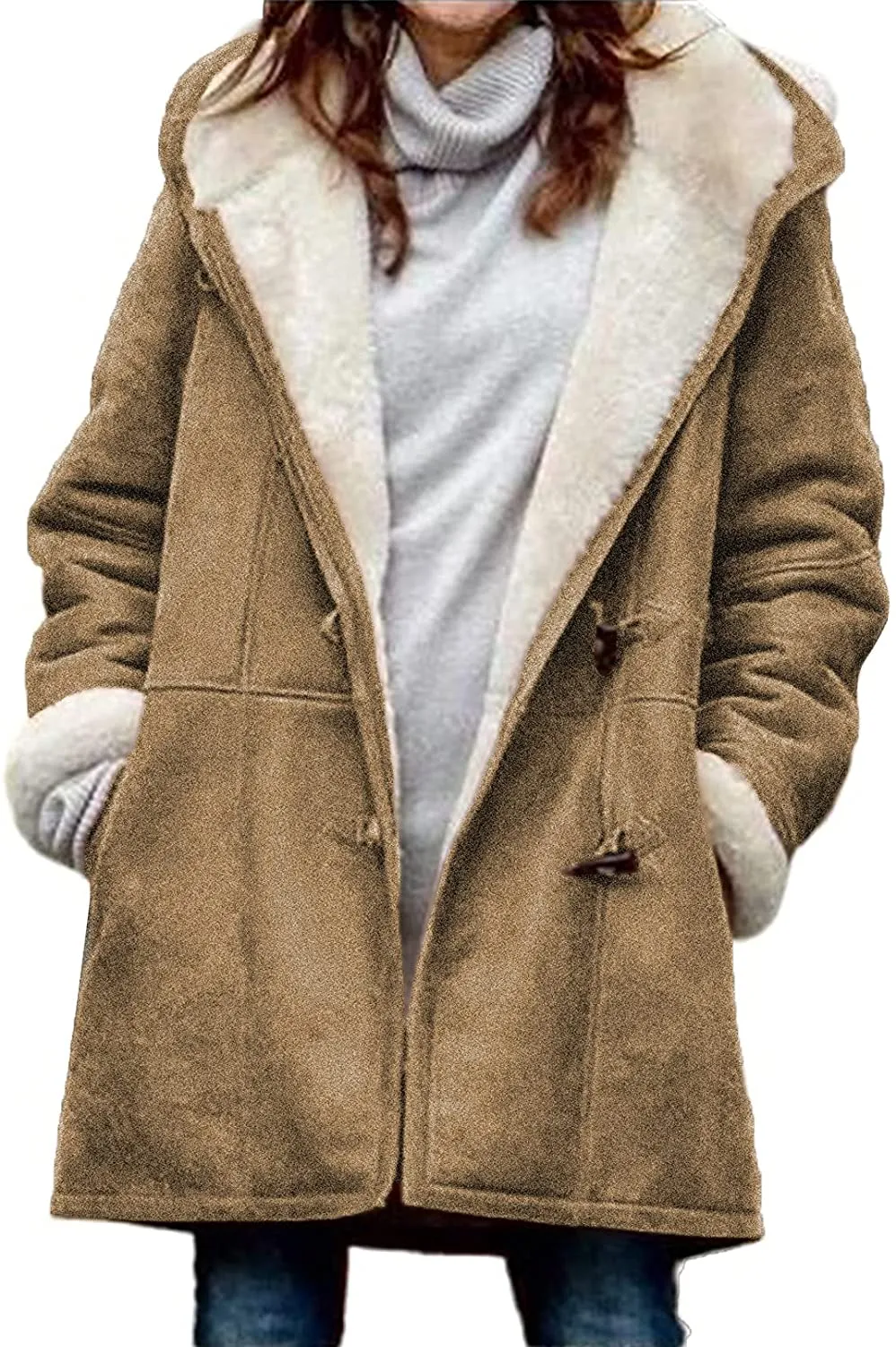 Women's Pitch Black Lapel Sherpa Jacket with Pockets
