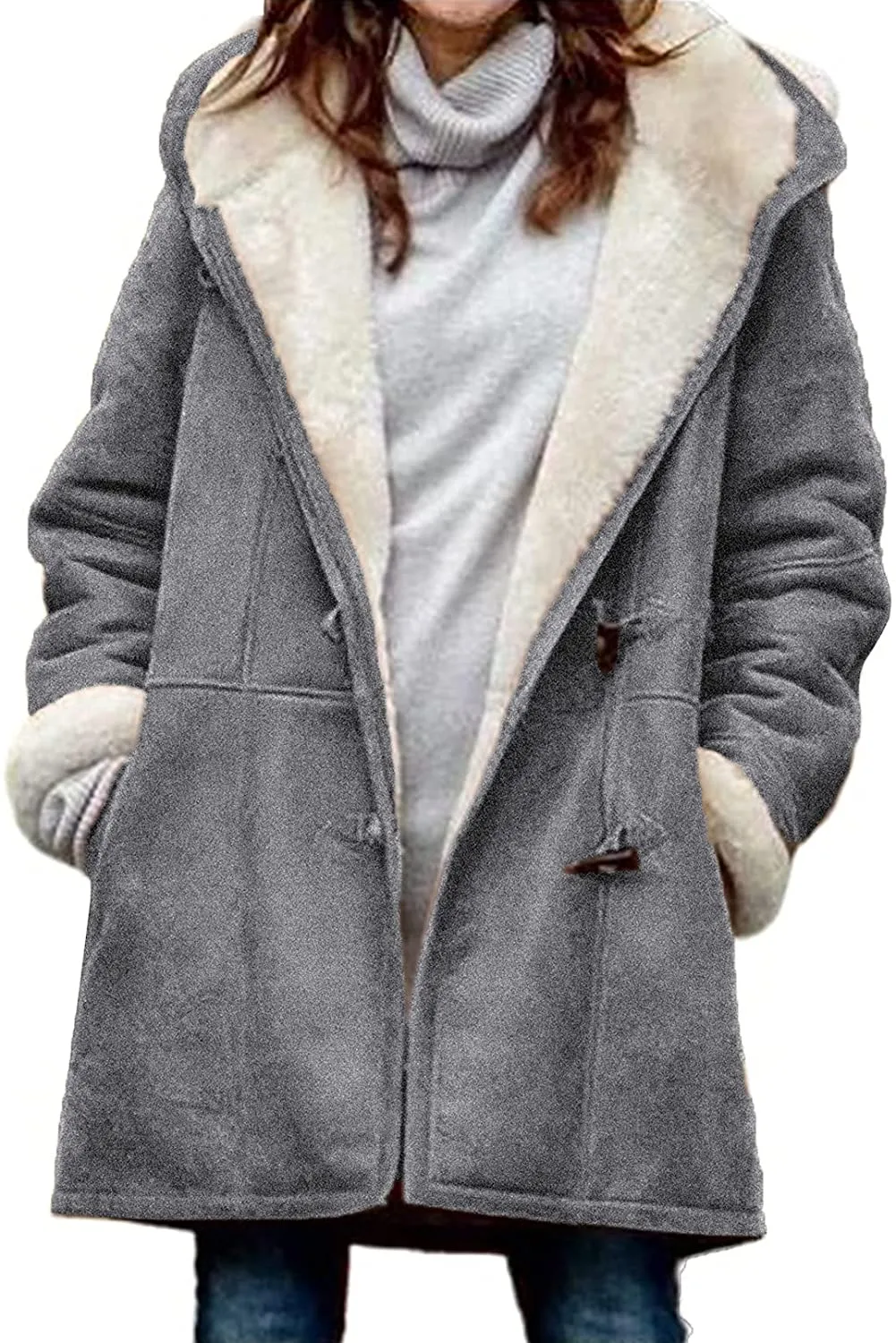 Women's Pitch Black Lapel Sherpa Jacket with Pockets