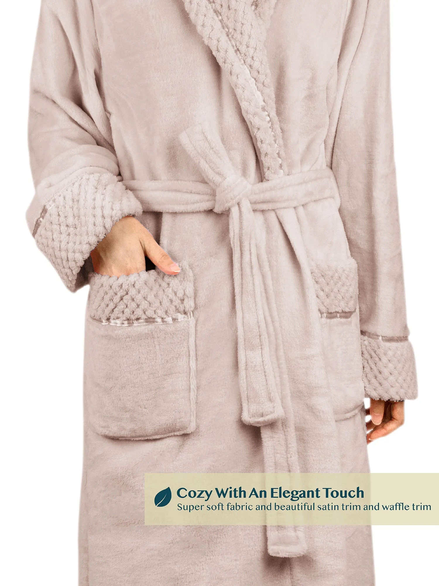 Women's Satin and Waffle Trim Fleece Robe
