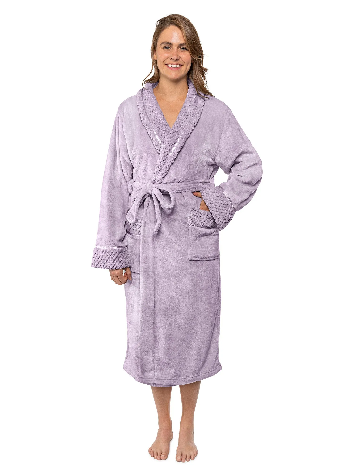 Women's Satin and Waffle Trim Fleece Robe