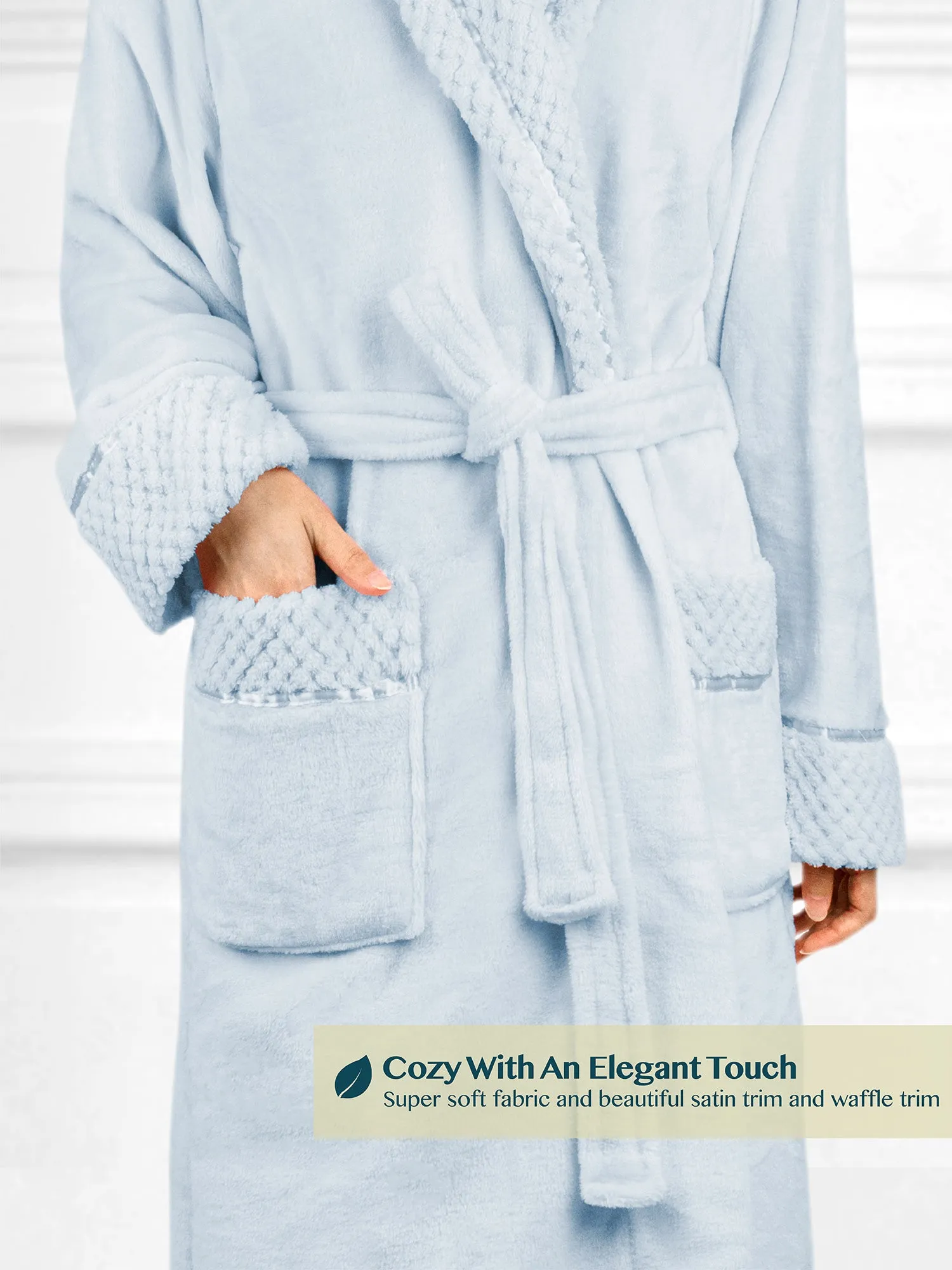 Women's Satin and Waffle Trim Fleece Robe