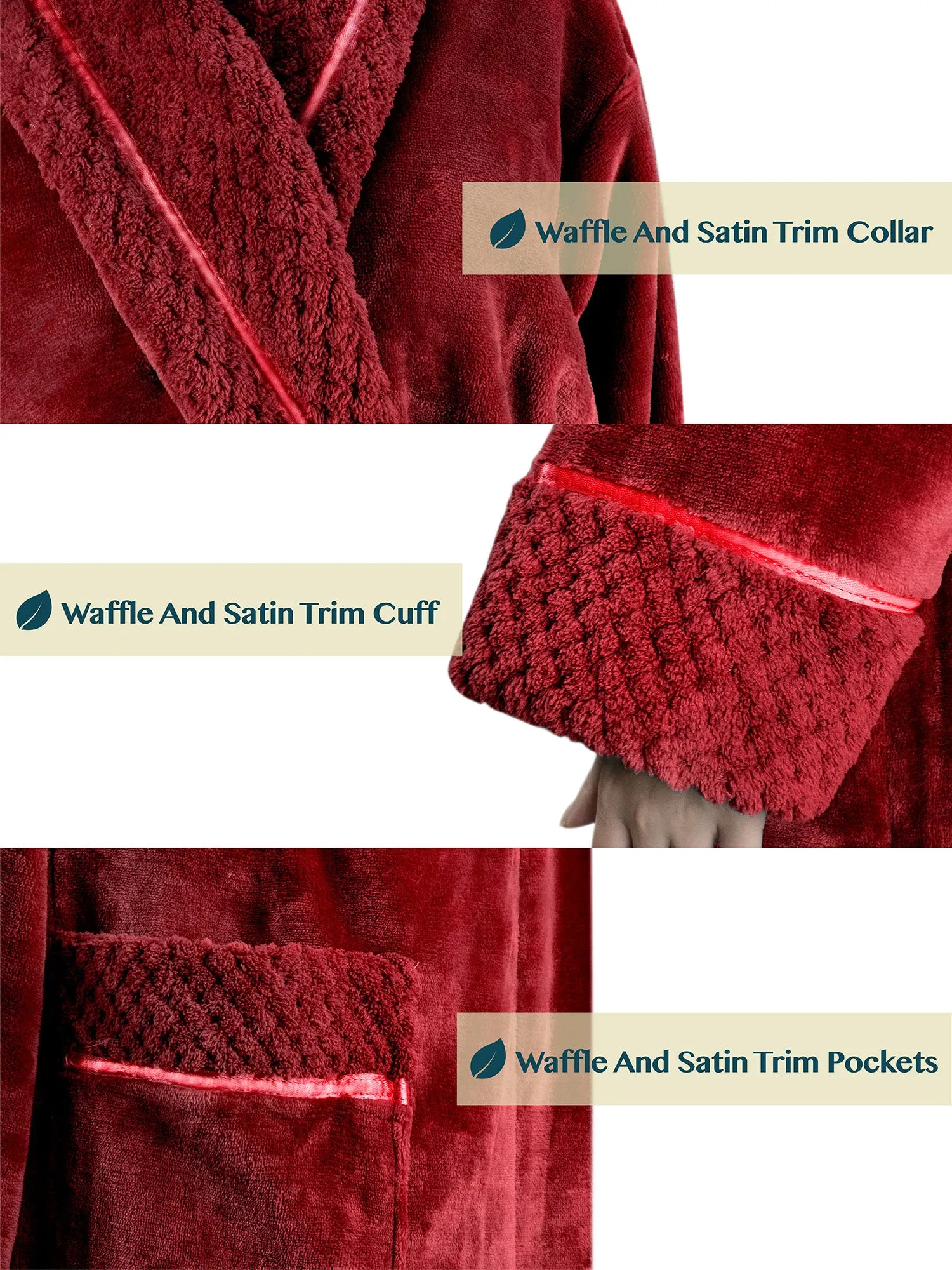 Women's Satin and Waffle Trim Fleece Robe