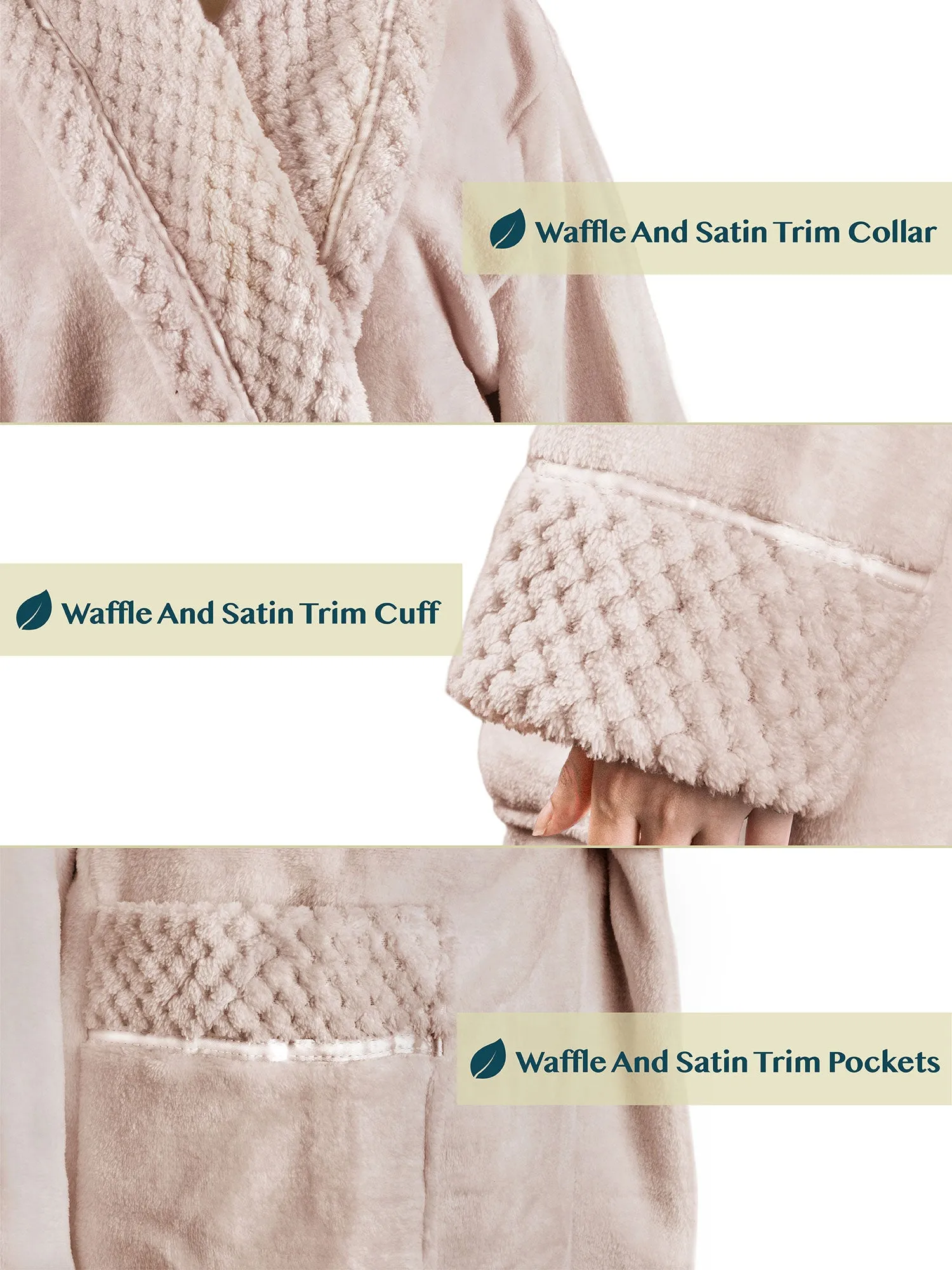 Women's Satin and Waffle Trim Fleece Robe