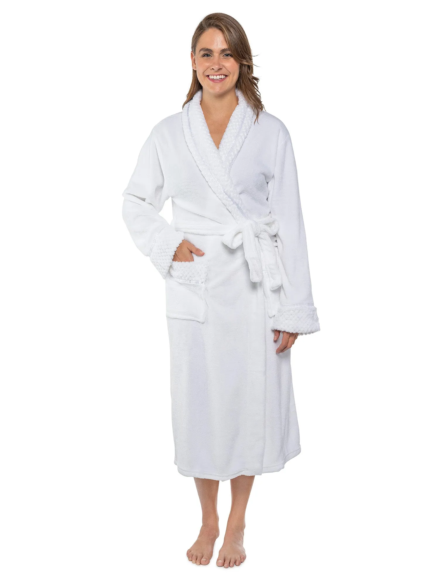 Women's Satin and Waffle Trim Fleece Robe