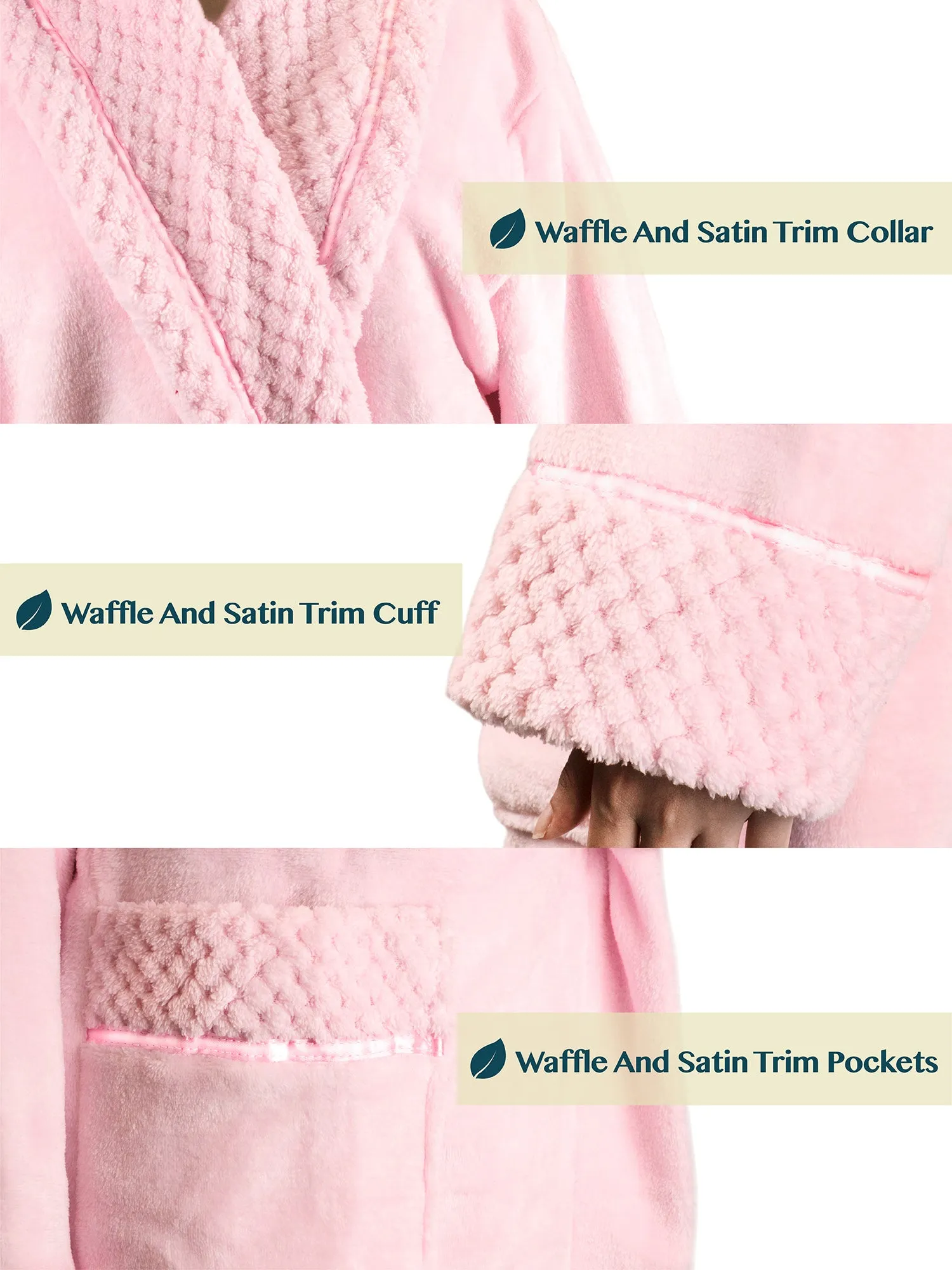 Women's Satin and Waffle Trim Fleece Robe
