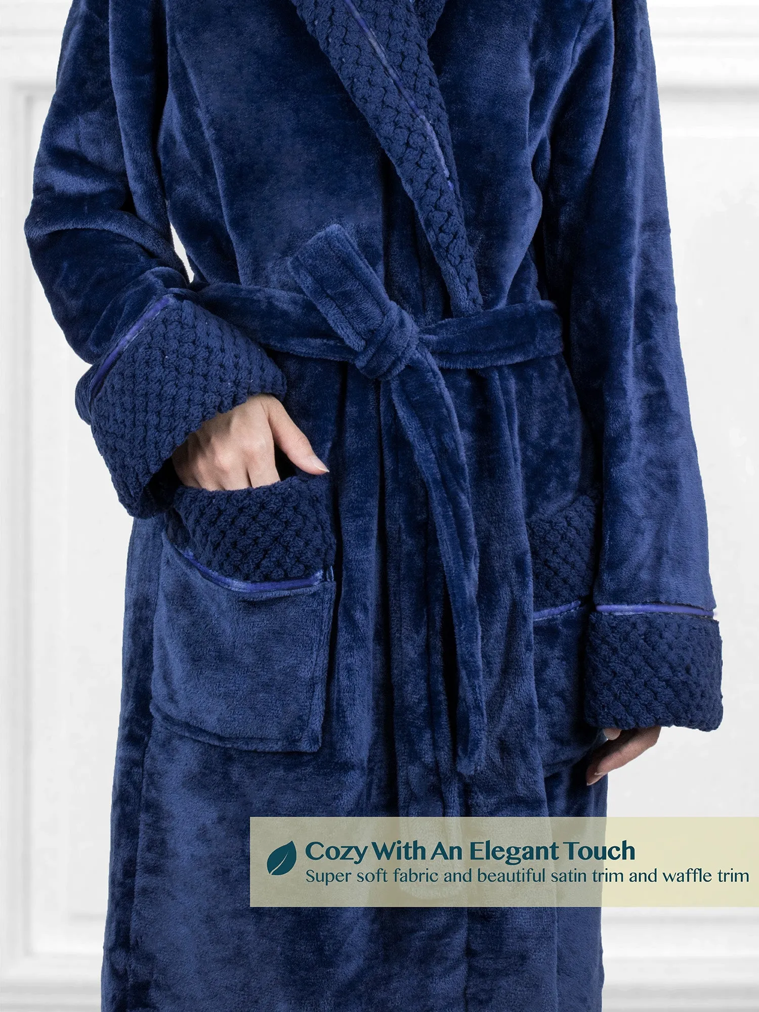 Women's Satin and Waffle Trim Fleece Robe