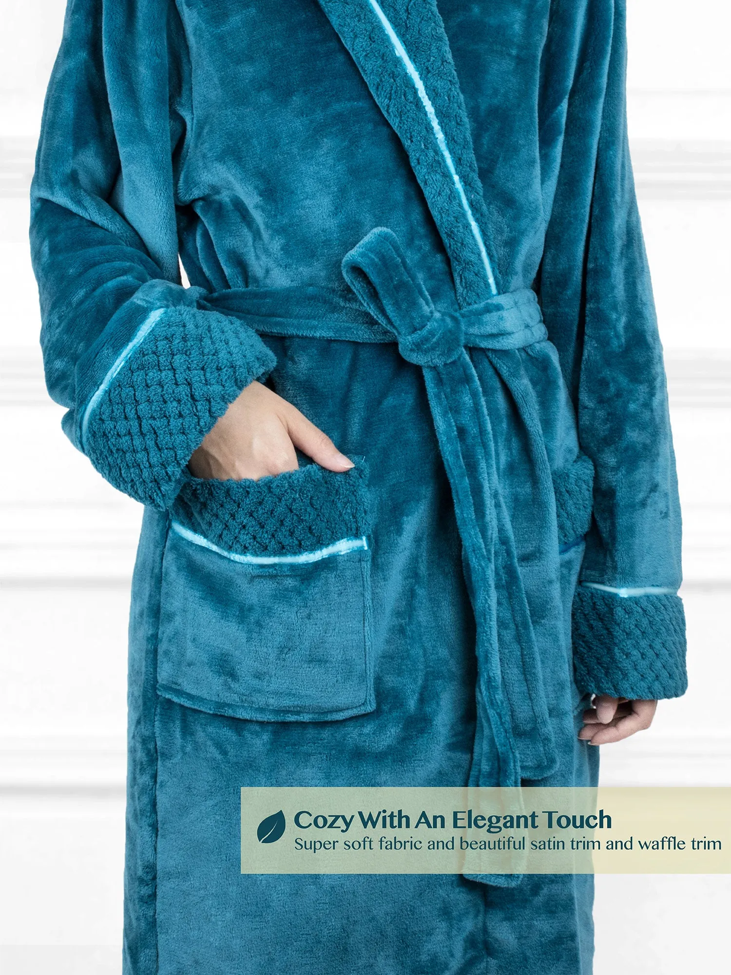 Women's Satin and Waffle Trim Fleece Robe