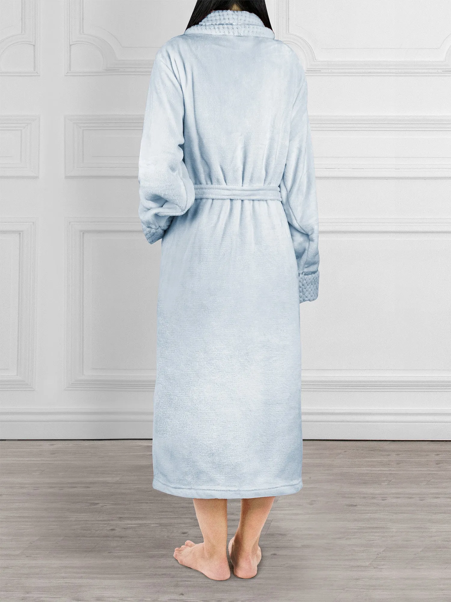 Women's Satin and Waffle Trim Fleece Robe