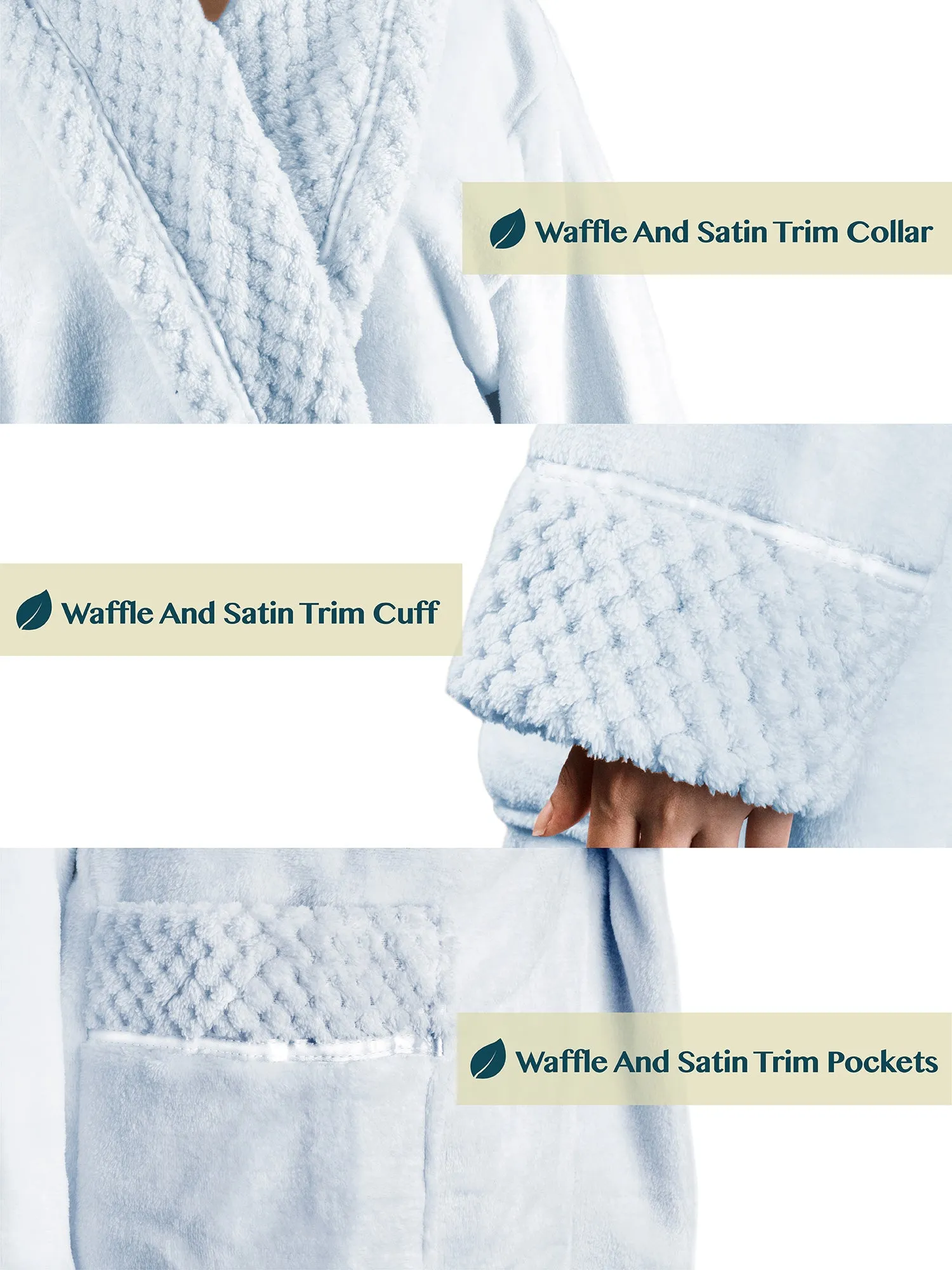 Women's Satin and Waffle Trim Fleece Robe