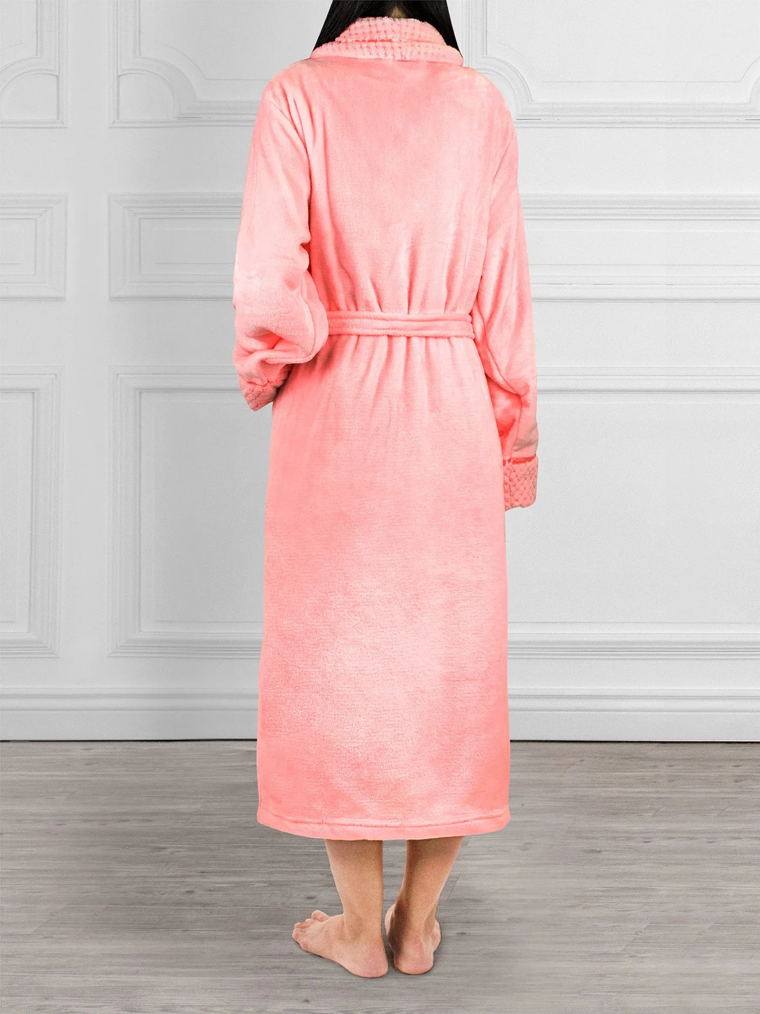Women's Satin and Waffle Trim Fleece Robe