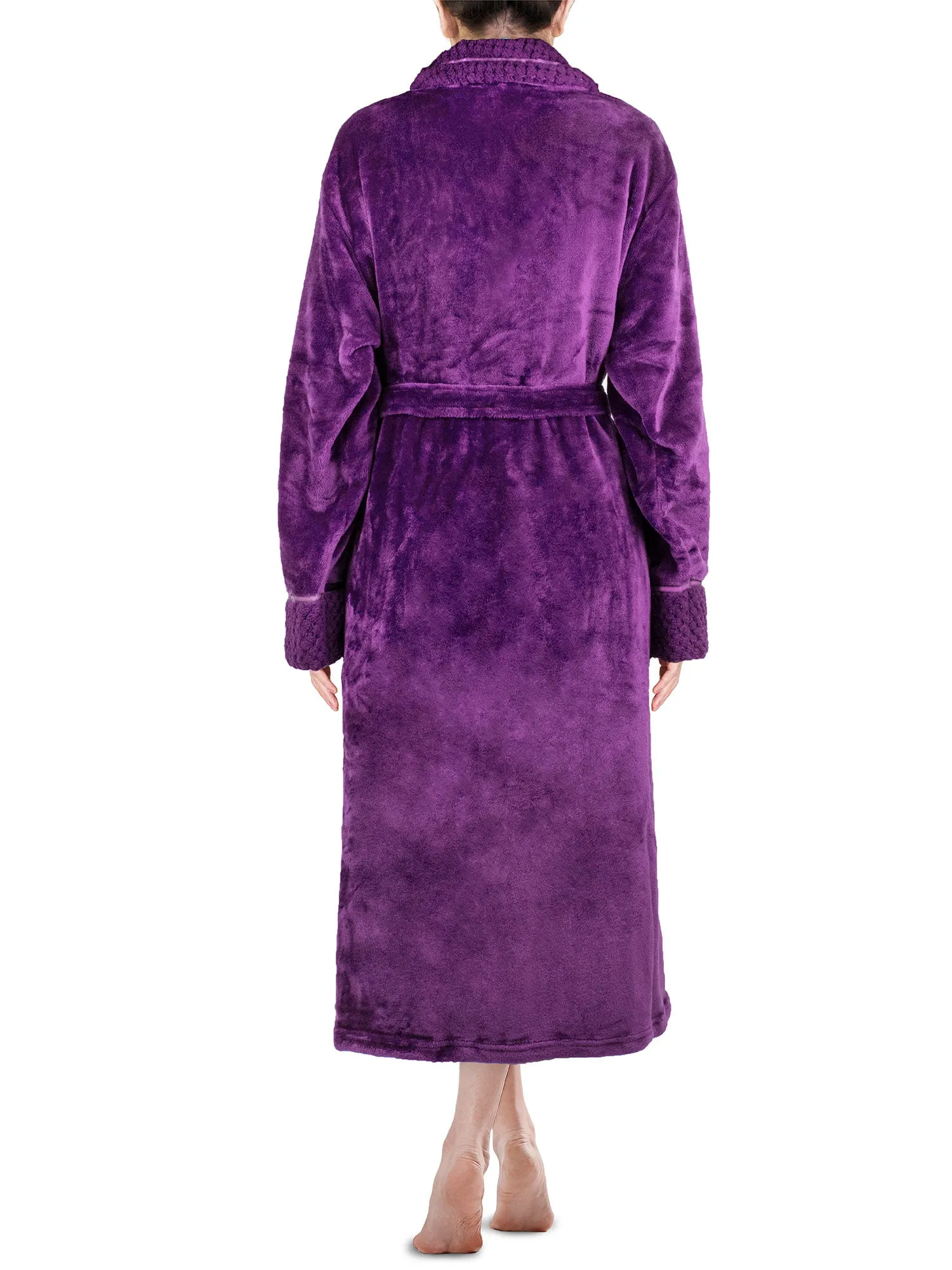 Women's Satin and Waffle Trim Fleece Robe