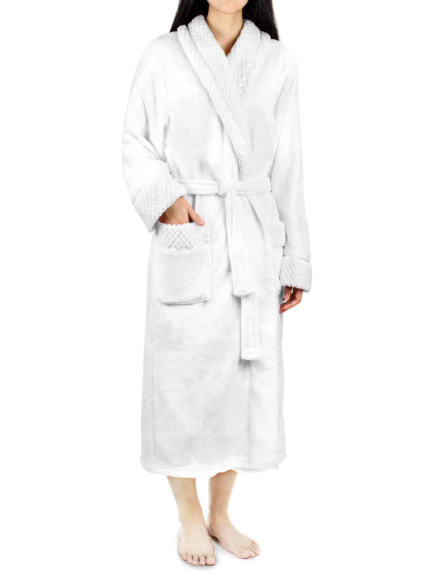 Women's Satin and Waffle Trim Fleece Robe