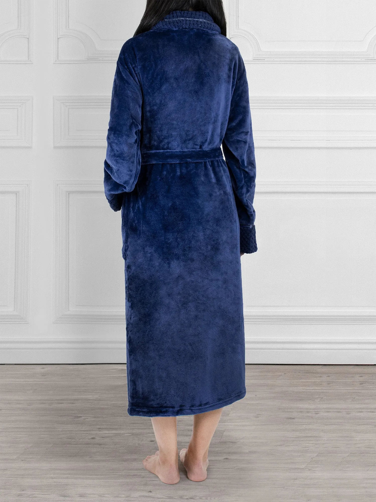 Women's Satin and Waffle Trim Fleece Robe