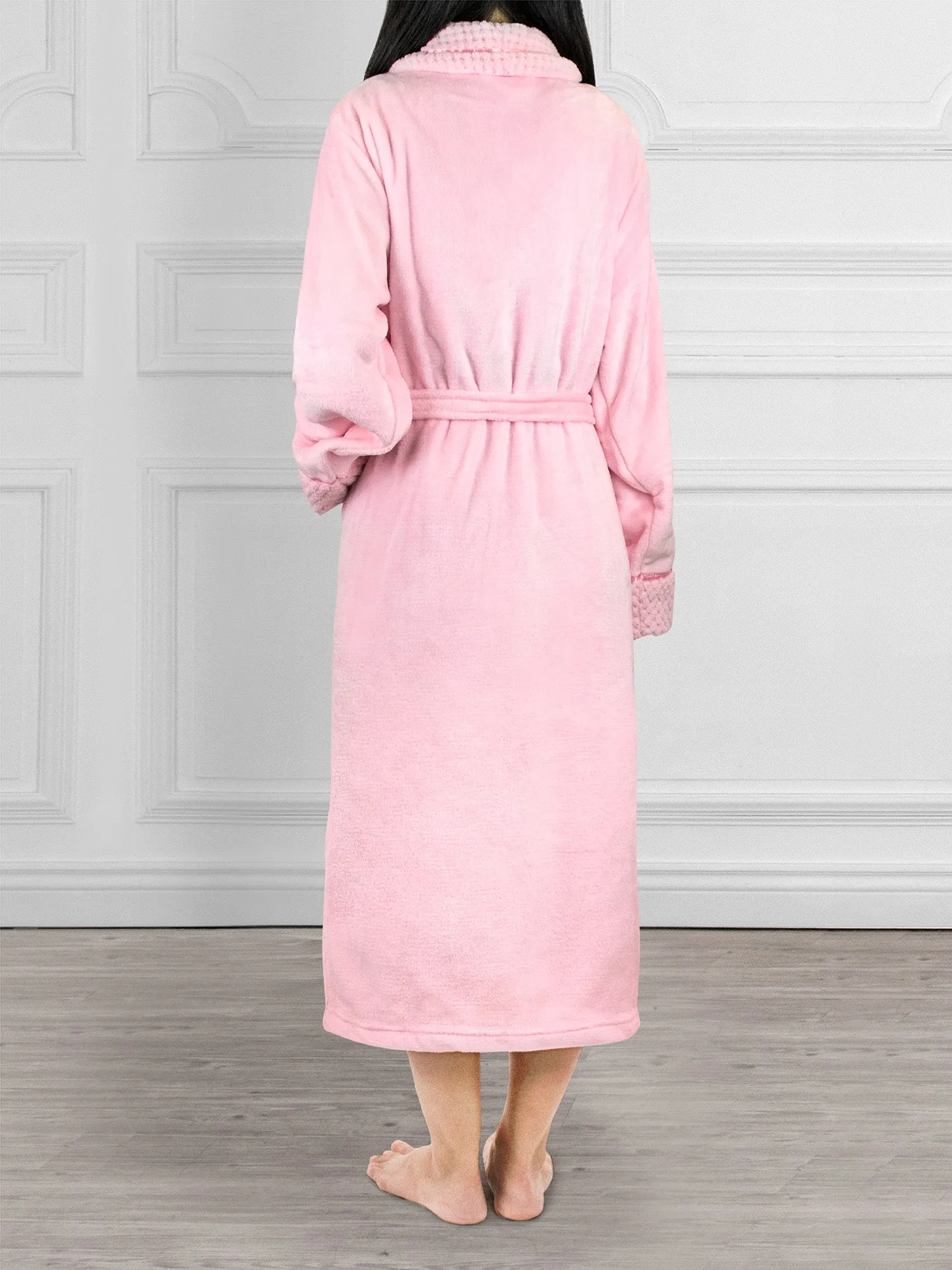 Women's Satin and Waffle Trim Fleece Robe
