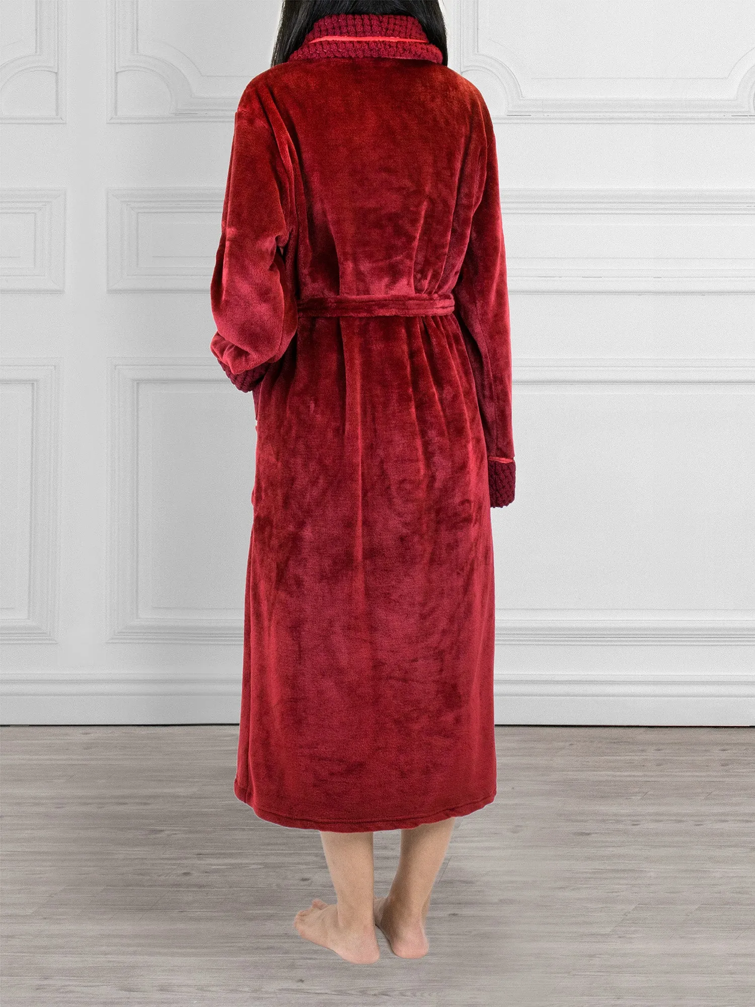 Women's Satin and Waffle Trim Fleece Robe