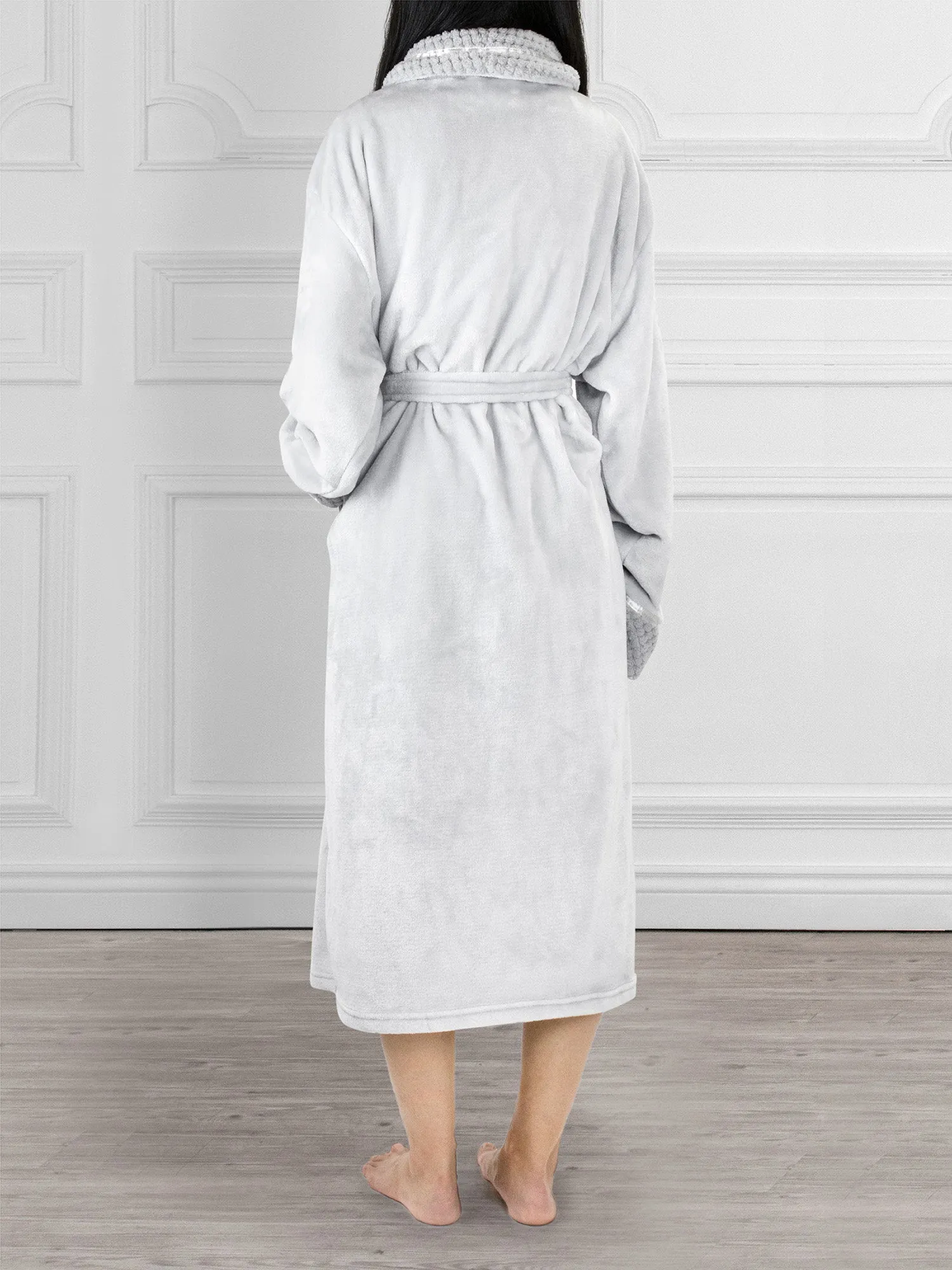 Women's Satin and Waffle Trim Fleece Robe