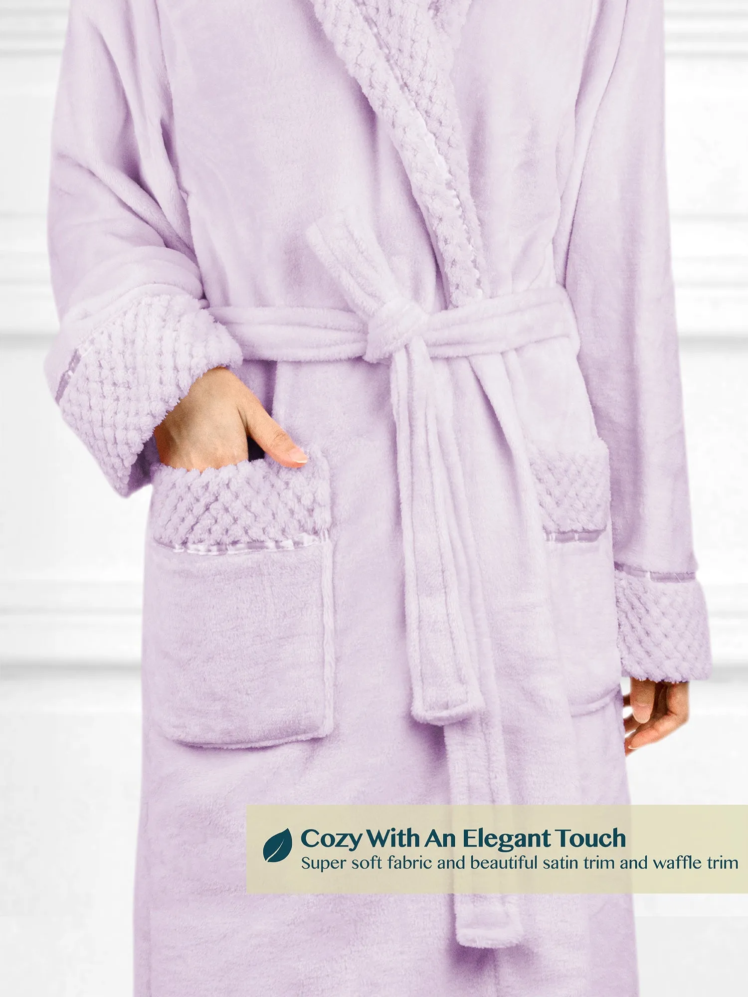 Women's Satin and Waffle Trim Fleece Robe