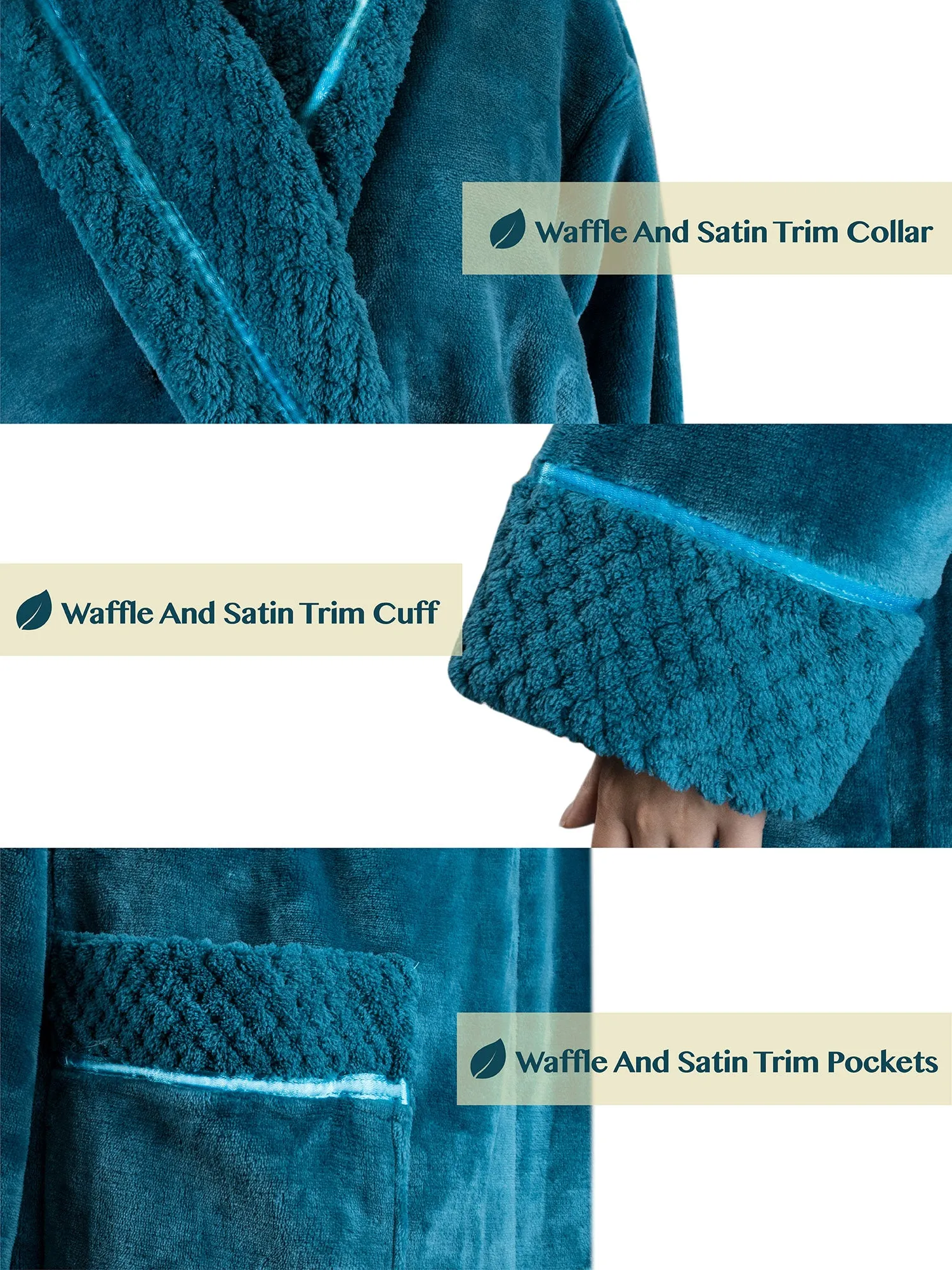 Women's Satin and Waffle Trim Fleece Robe
