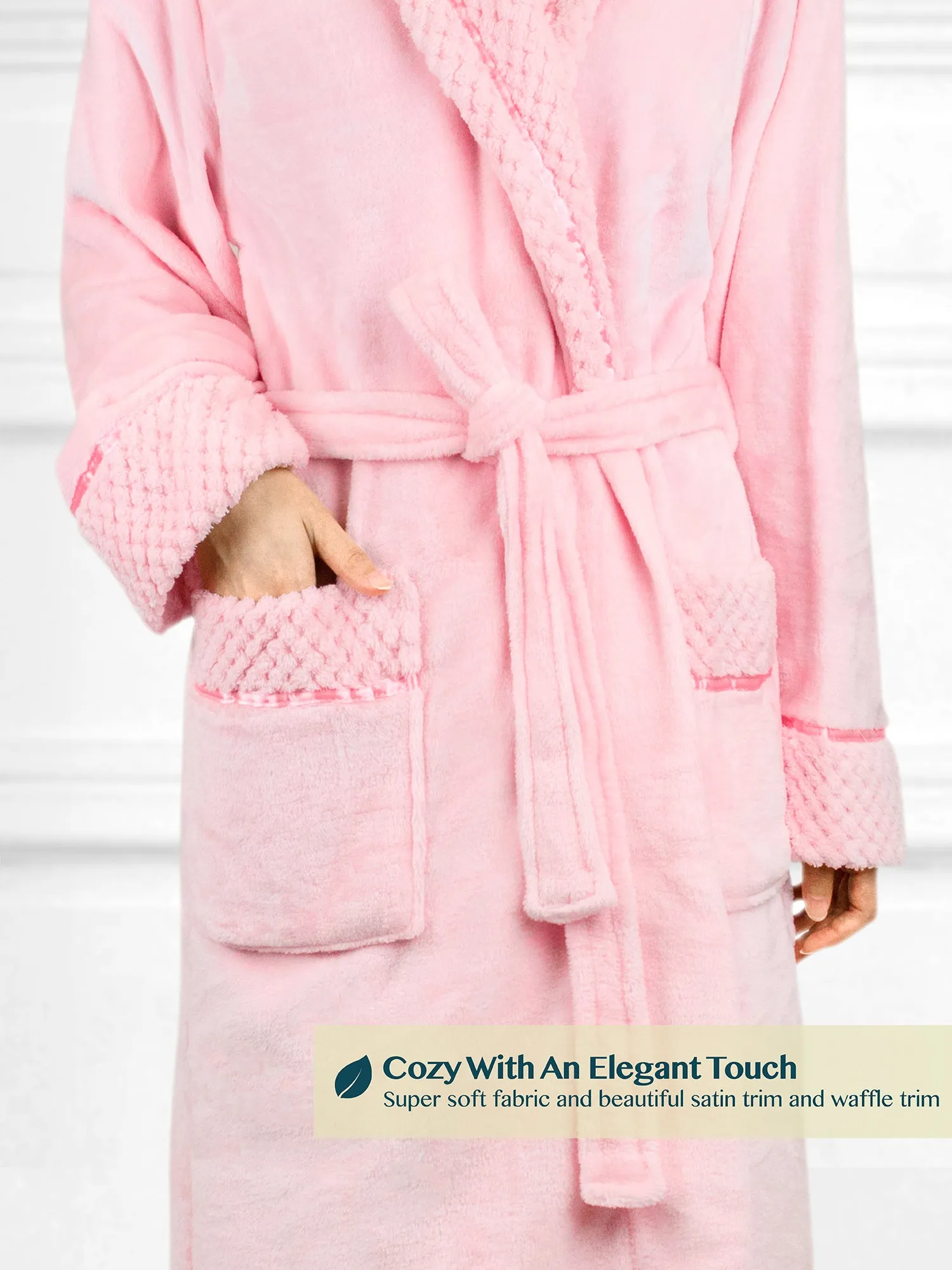Women's Satin and Waffle Trim Fleece Robe