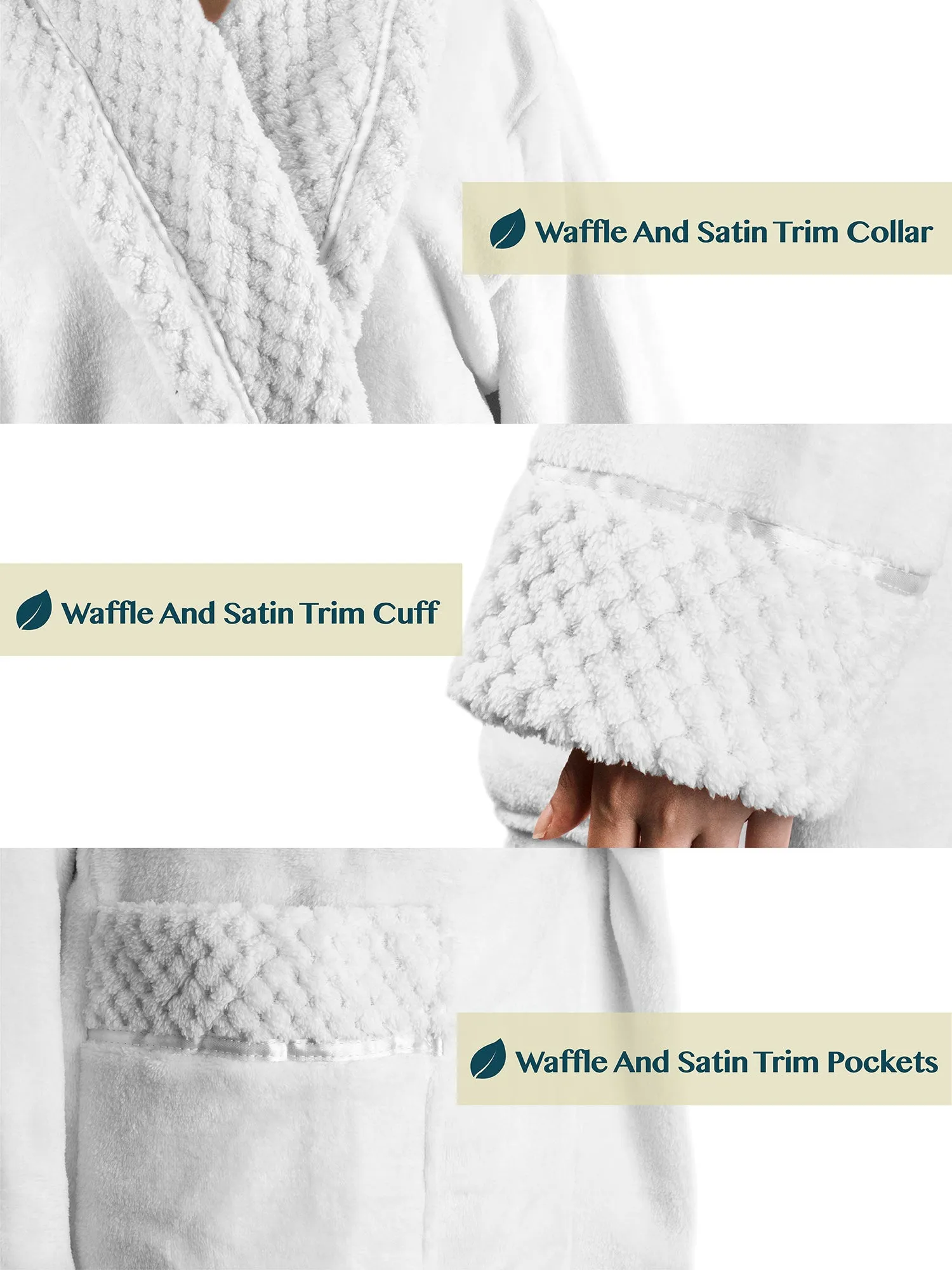 Women's Satin and Waffle Trim Fleece Robe
