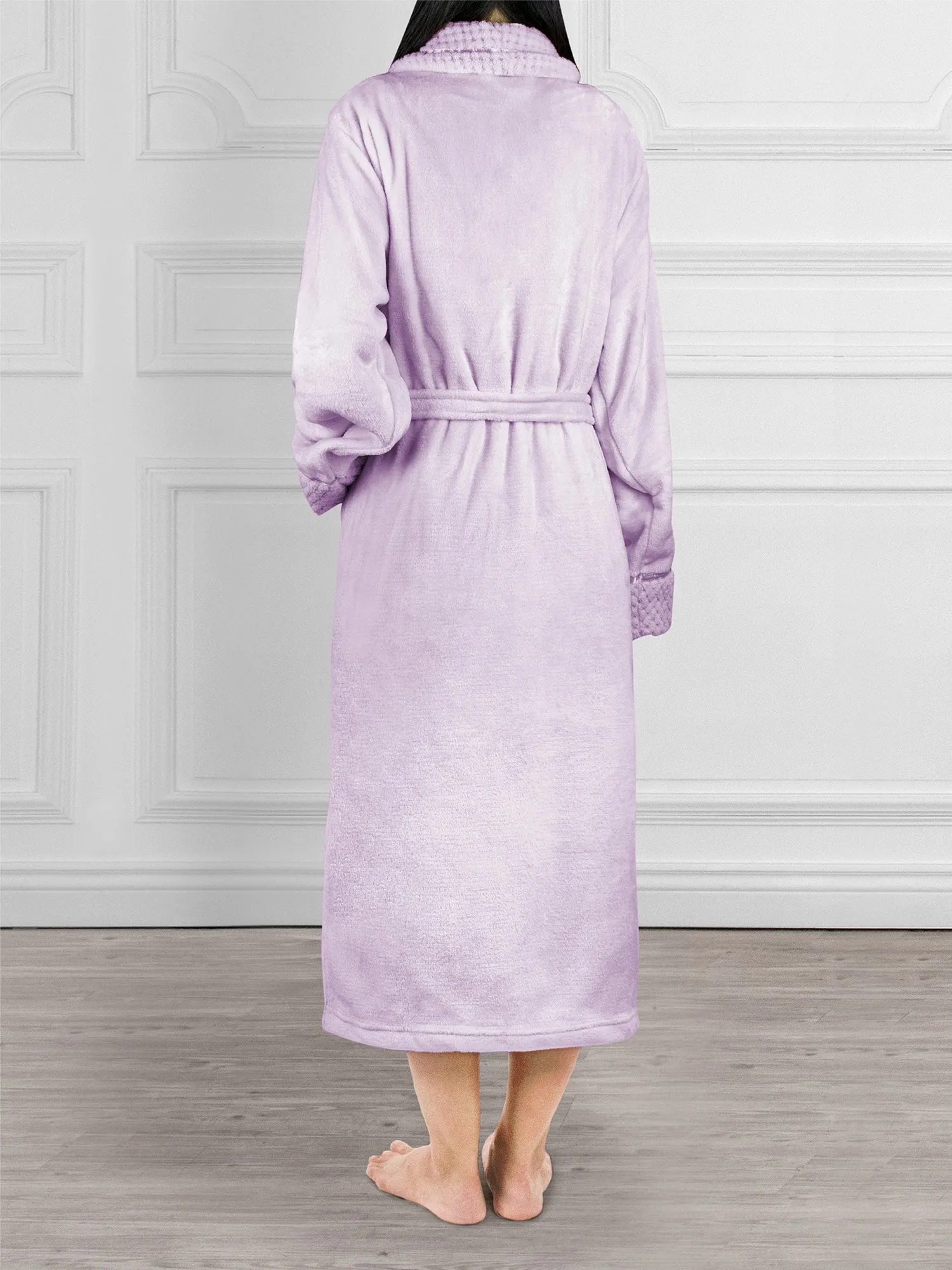 Women's Satin and Waffle Trim Fleece Robe