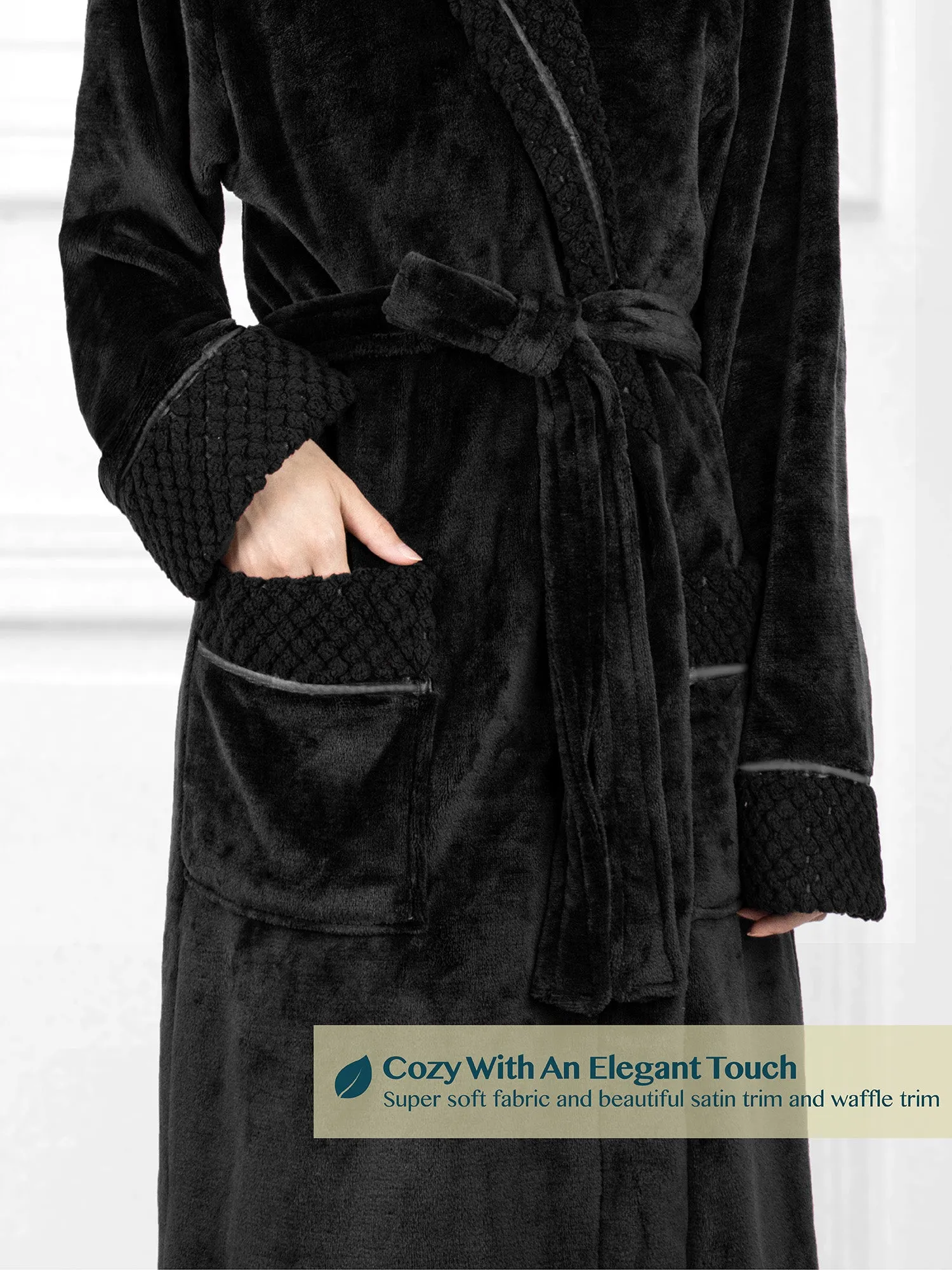 Women's Satin and Waffle Trim Fleece Robe