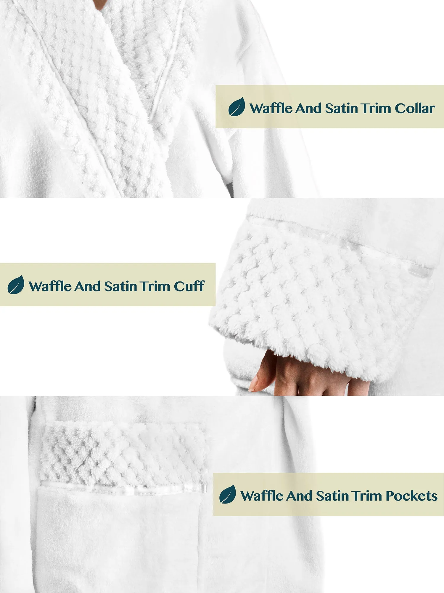 Women's Satin and Waffle Trim Fleece Robe