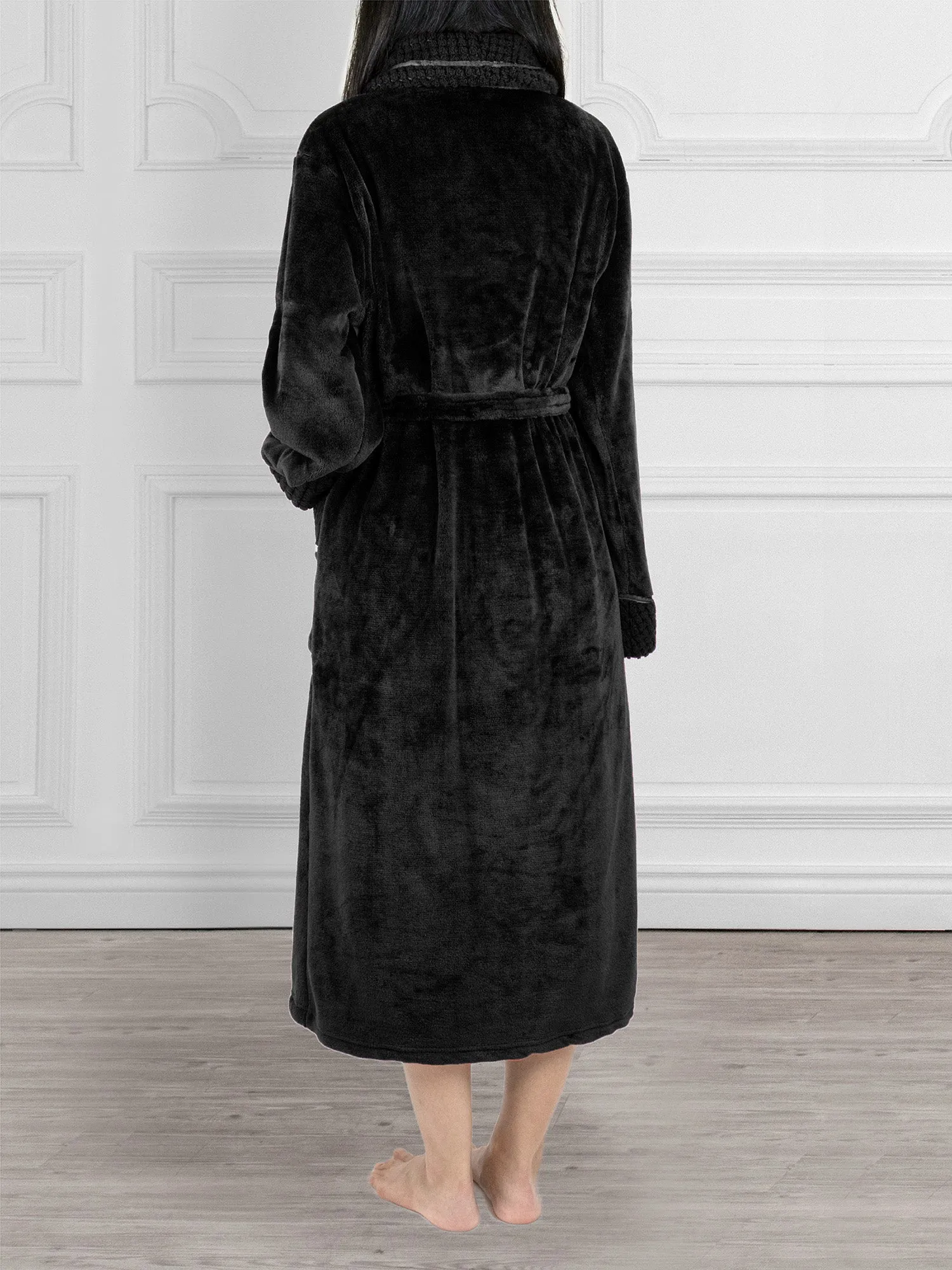 Women's Satin and Waffle Trim Fleece Robe
