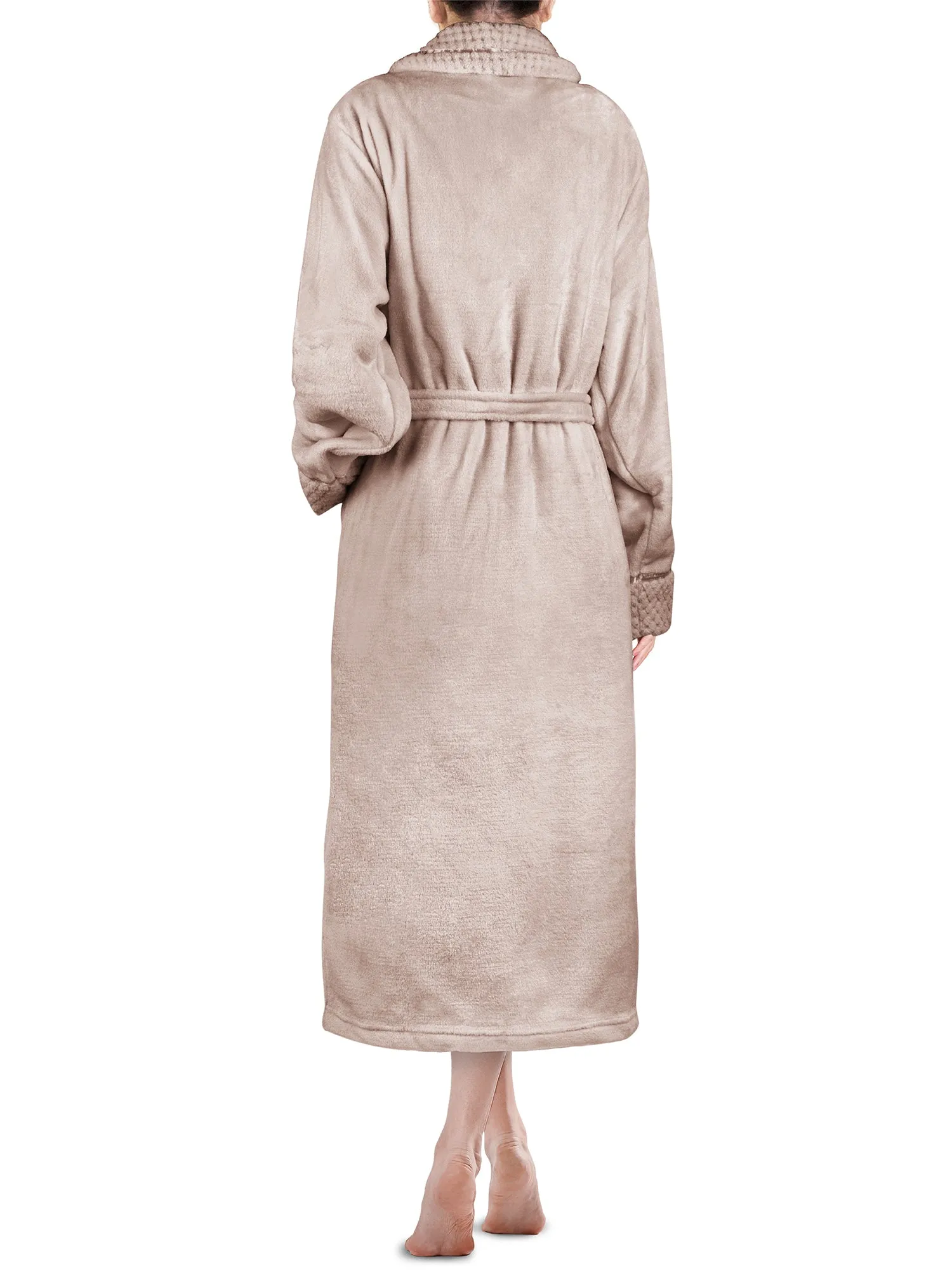 Women's Satin and Waffle Trim Fleece Robe