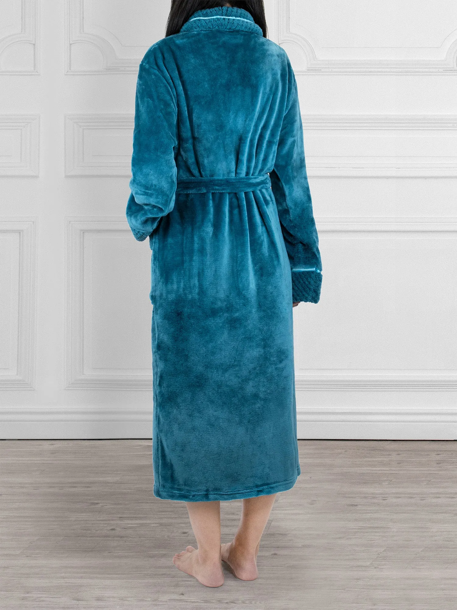 Women's Satin and Waffle Trim Fleece Robe