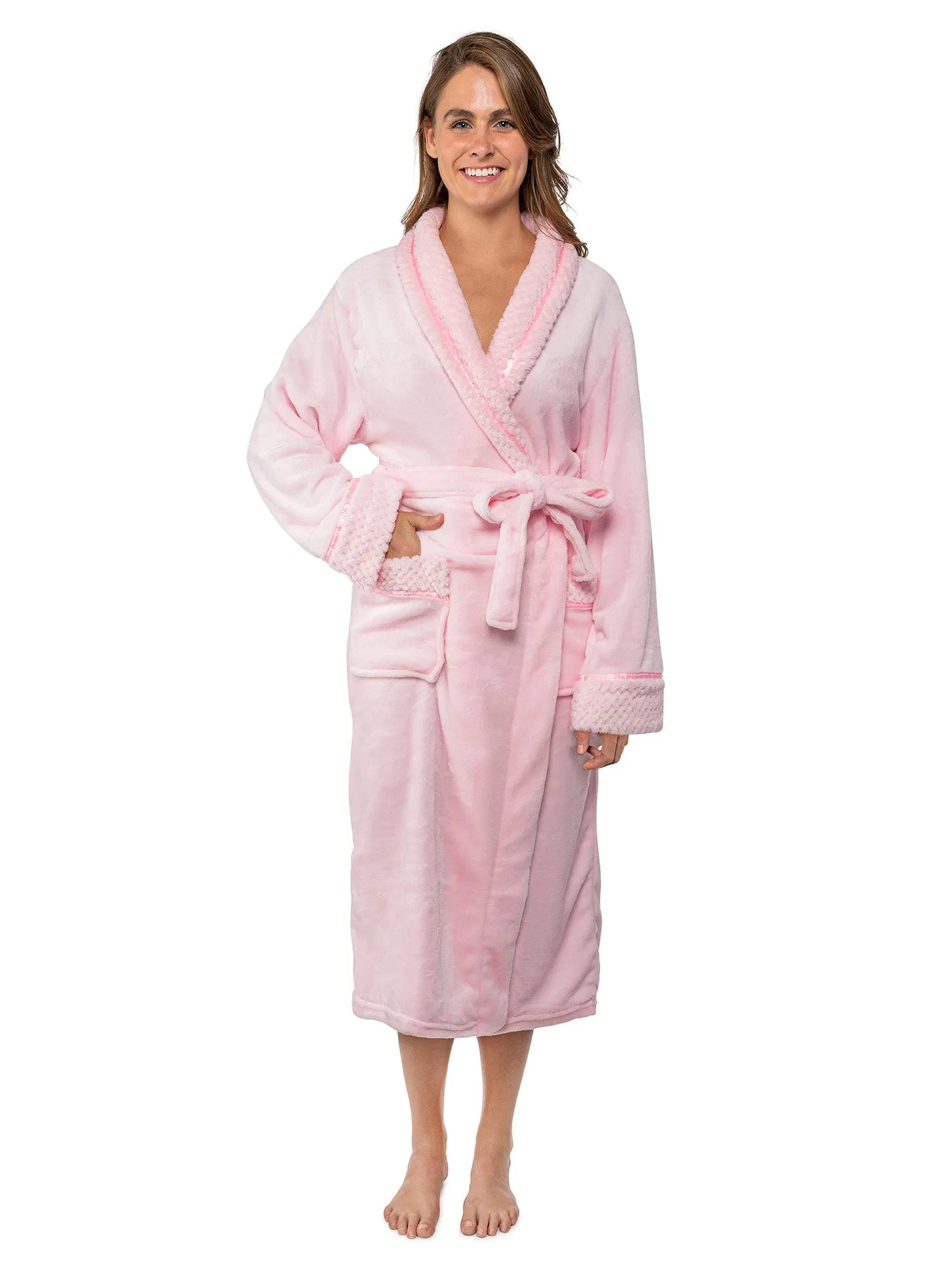 Women's Satin and Waffle Trim Fleece Robe