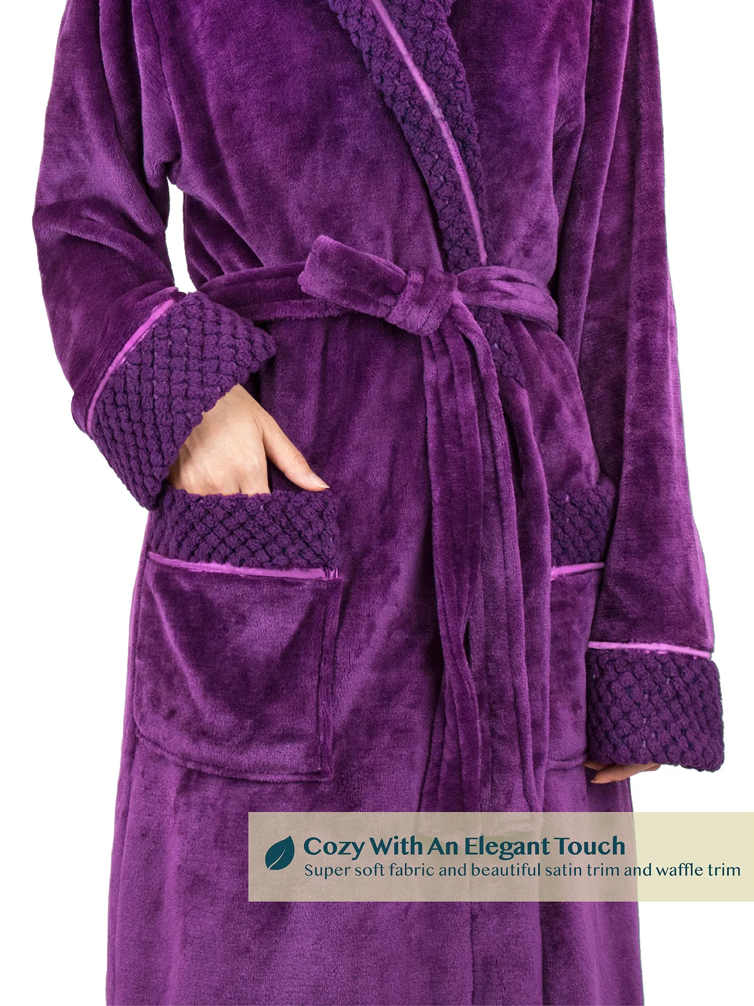 Women's Satin and Waffle Trim Fleece Robe