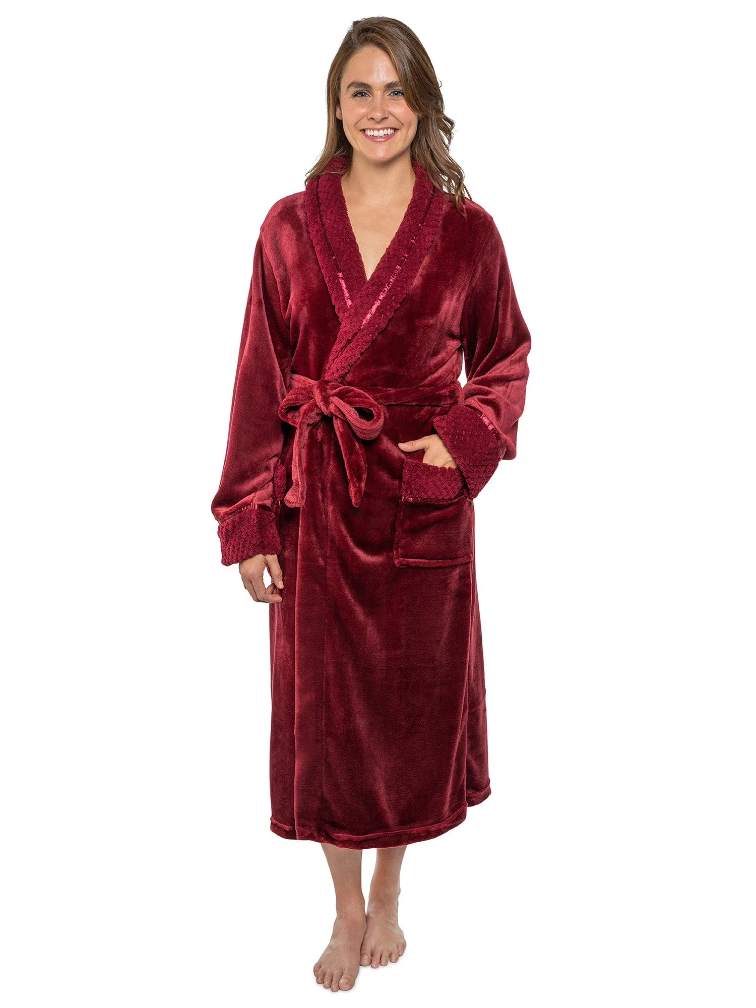 Women's Satin and Waffle Trim Fleece Robe