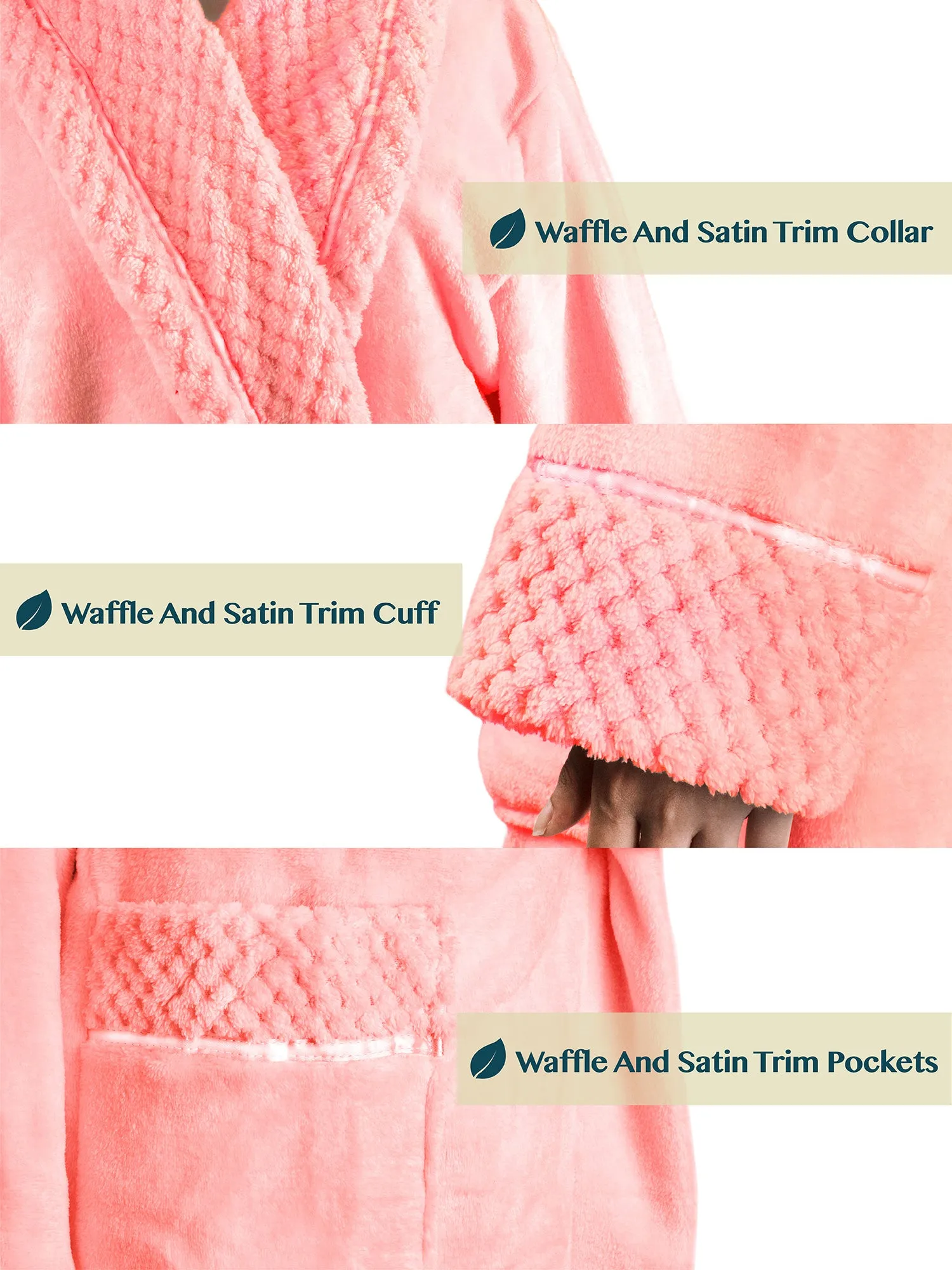 Women's Satin and Waffle Trim Fleece Robe