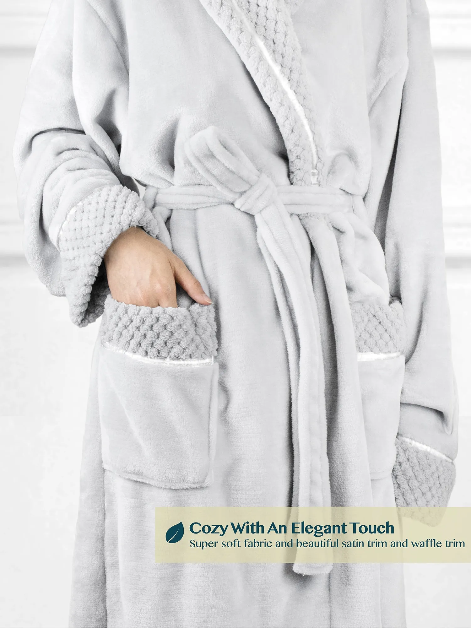 Women's Satin and Waffle Trim Fleece Robe